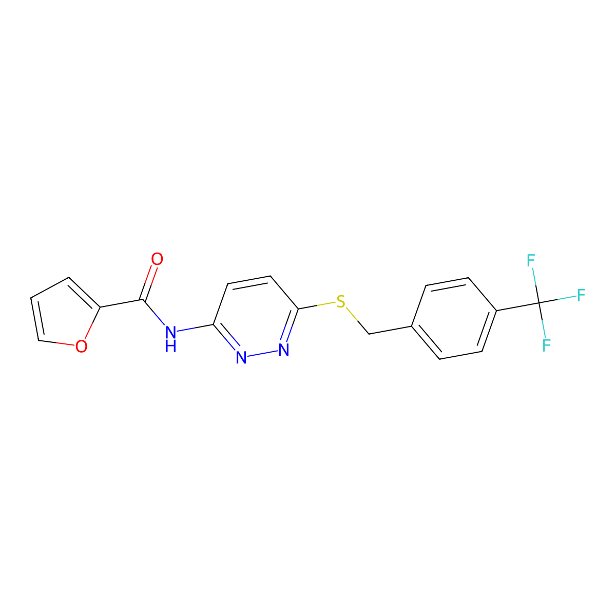 N-(6-((4-(trifluoromethyl)benzyl)thio)pyridazin-3-yl)furan-2-carboxamide molecular structure, CAS 1021107-10-7