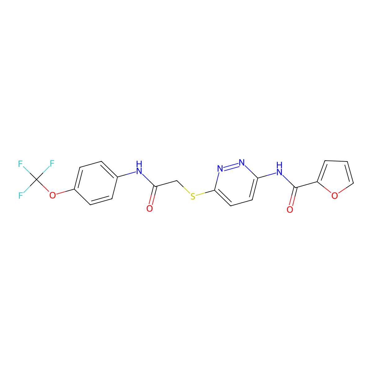 N-(6-((2-oxo-2-((4-(trifluoromethoxy)phenyl)amino)ethyl)thio)pyridazin-3-yl)furan-2-carboxamide molecular structure, CAS 1021107-13-0