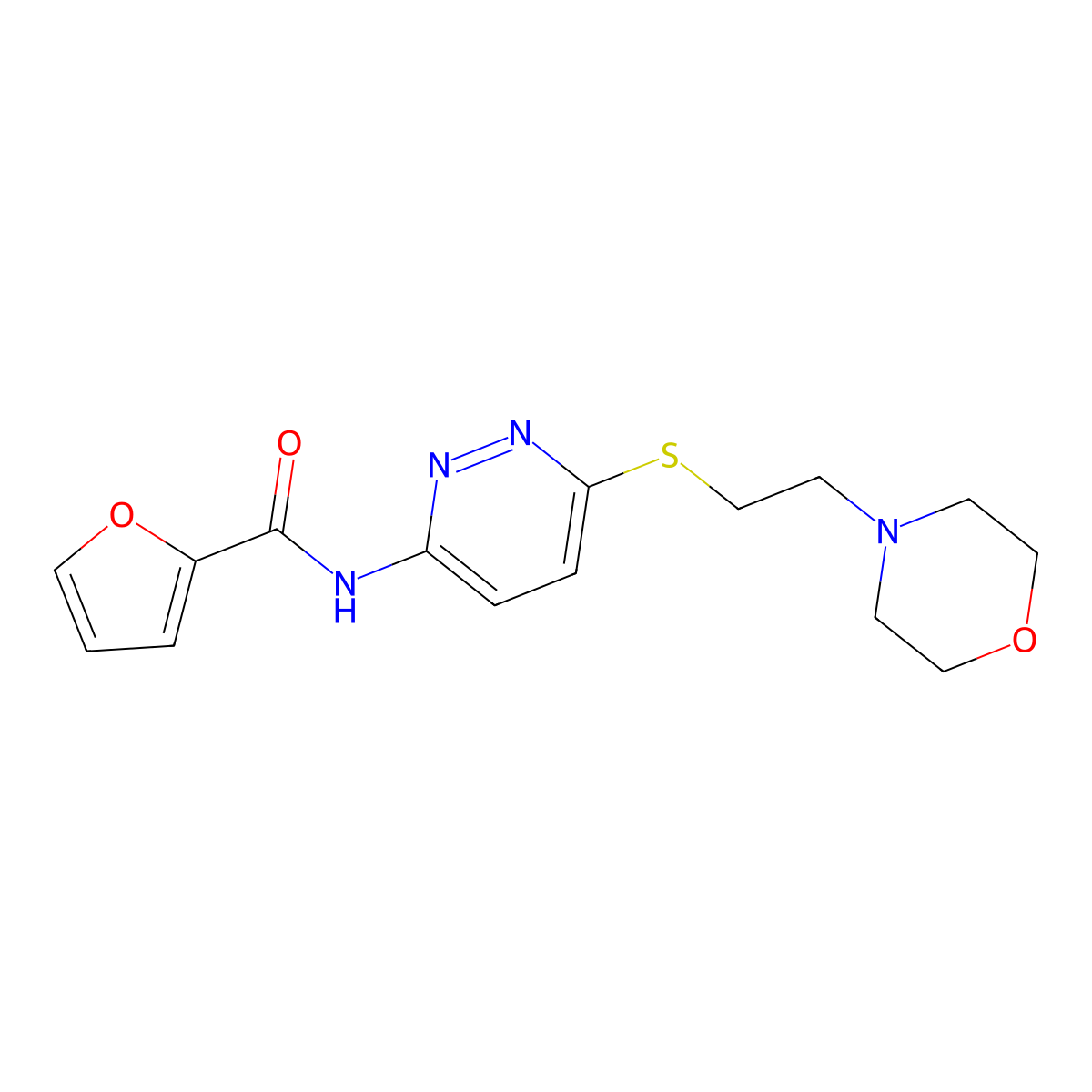 N-(6-((2-morpholinoethyl)thio)pyridazin-3-yl)furan-2-carboxamide molecular structure, CAS 1021107-16-3