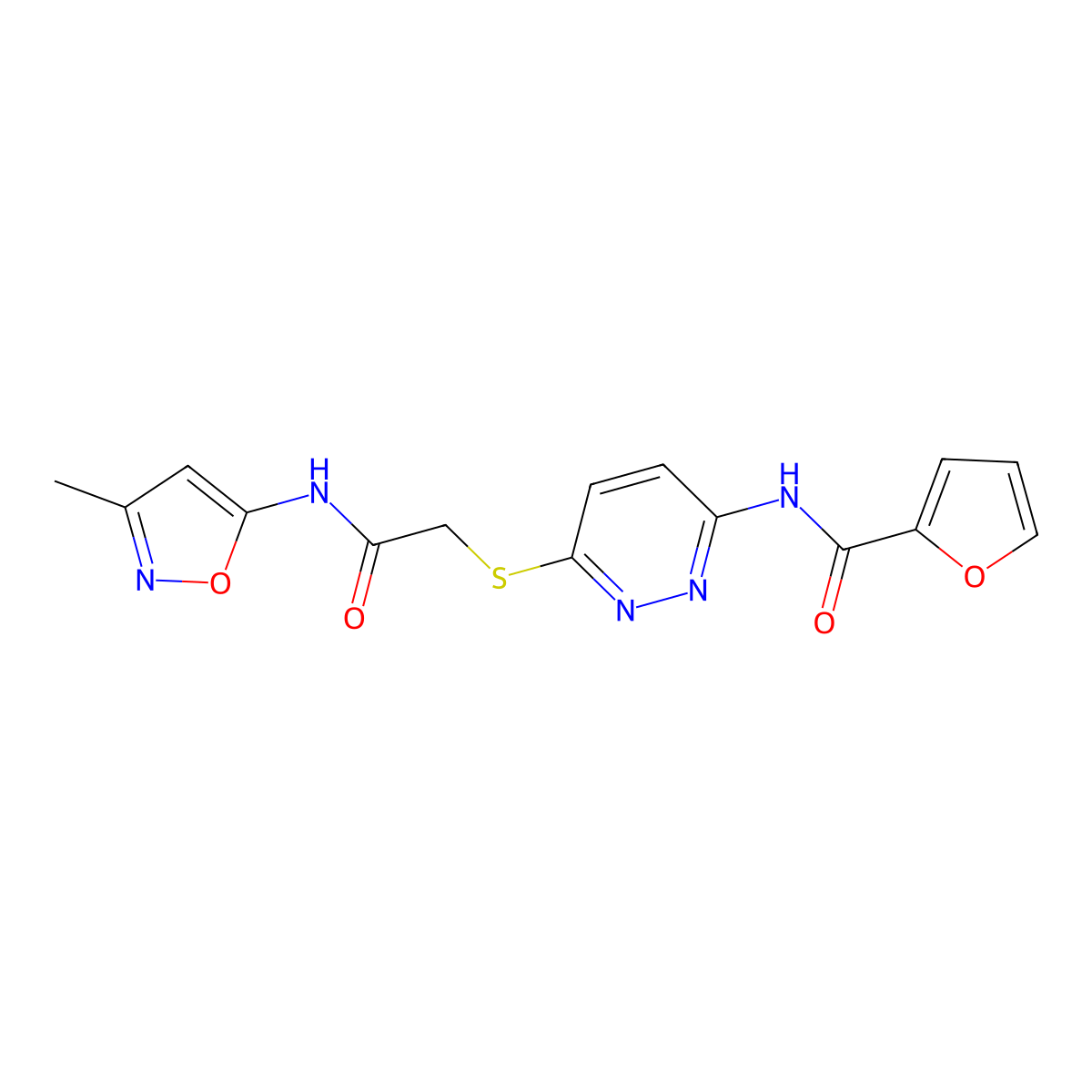 N-(6-((2-((3-methylisoxazol-5-yl)amino)-2-oxoethyl)thio)pyridazin-3-yl)furan-2-carboxamide molecular structure, CAS 1021107-19-6