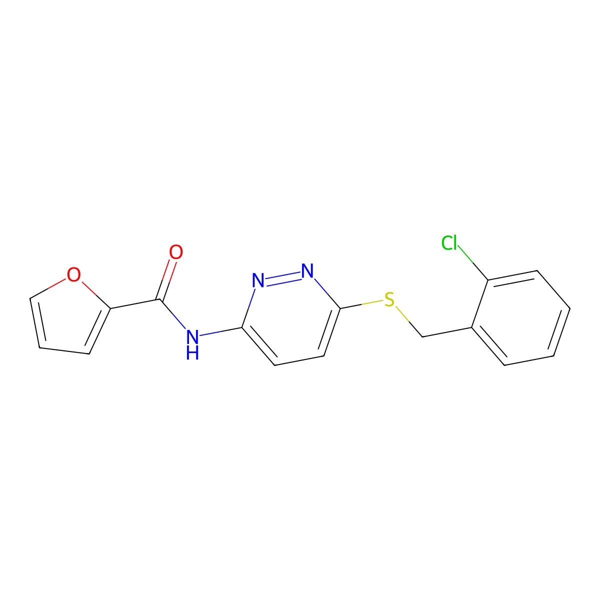 N-(6-((2-chlorobenzyl)thio)pyridazin-3-yl)furan-2-carboxamide molecular structure, CAS 1021107-22-1