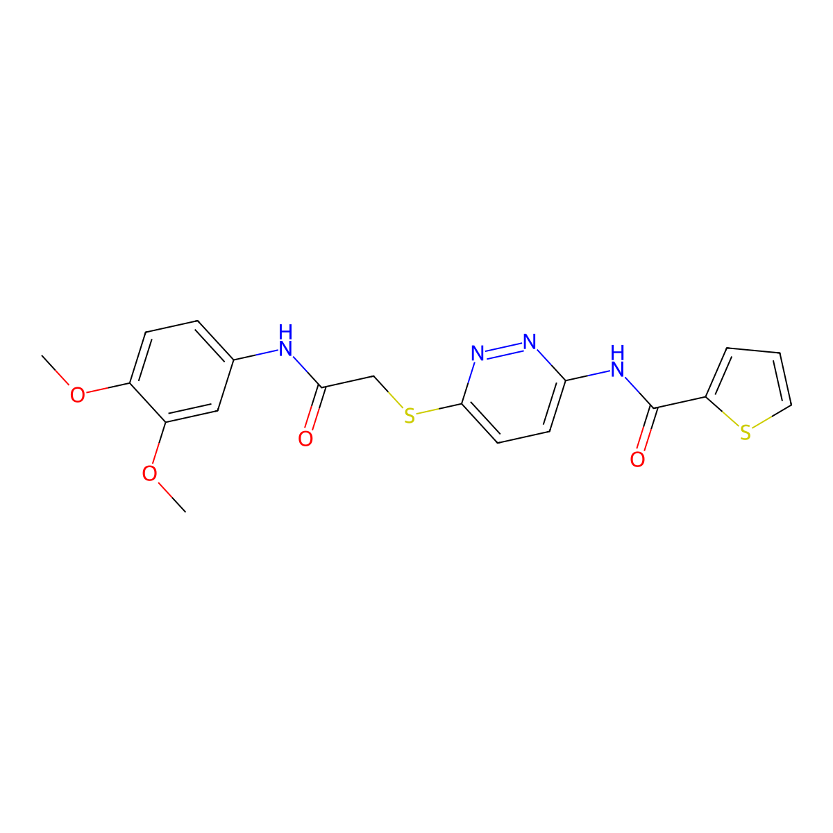 N-(6-((2-((3,4-dimethoxyphenyl)amino)-2-oxoethyl)thio)pyridazin-3-yl)thiophene-2-carboxamide molecular structure, CAS 1021107-31-2