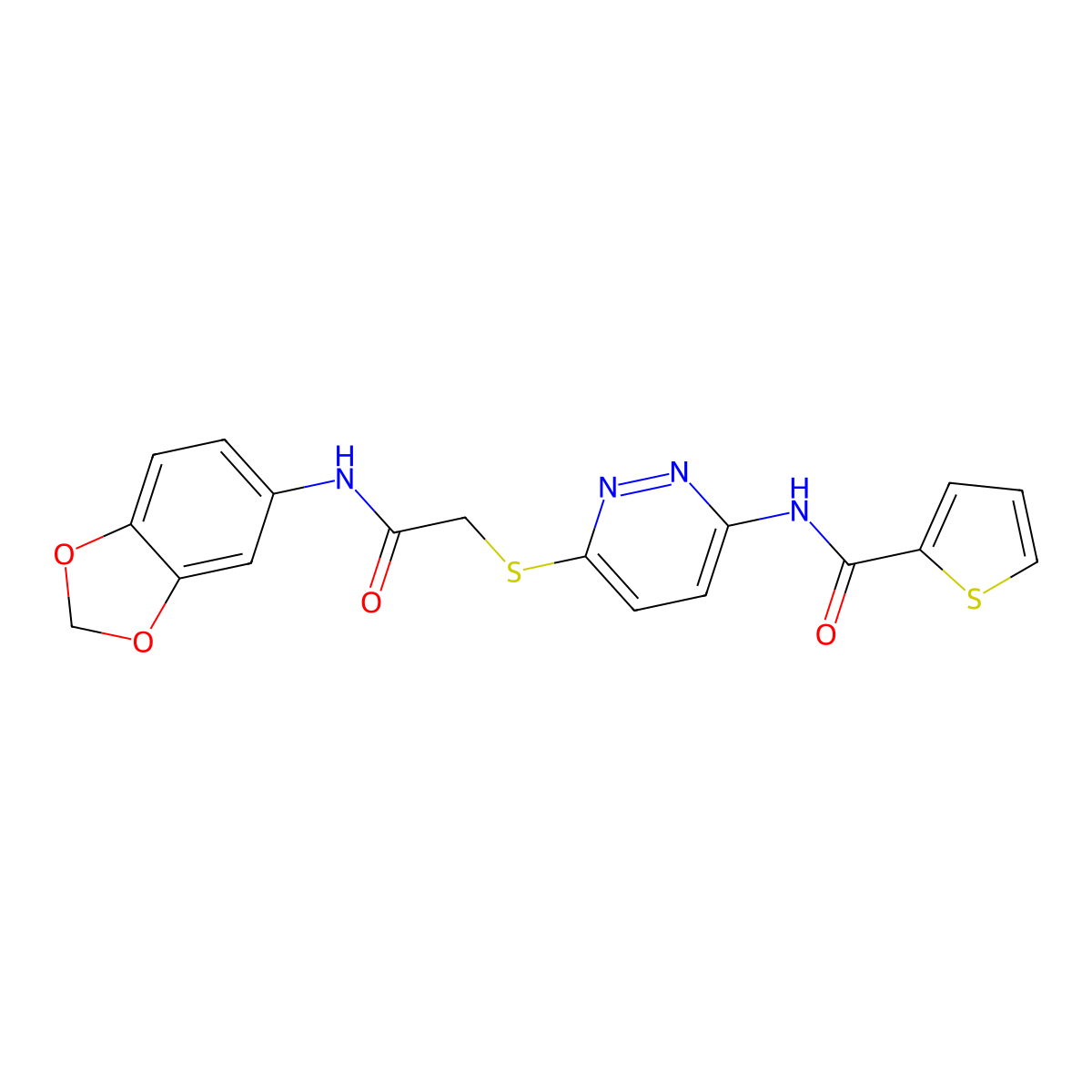 N-(6-((2-(benzo[d][1,3]dioxol-5-ylamino)-2-oxoethyl)thio)pyridazin-3-yl)thiophene-2-carboxamide molecular structure, CAS 1021107-34-5