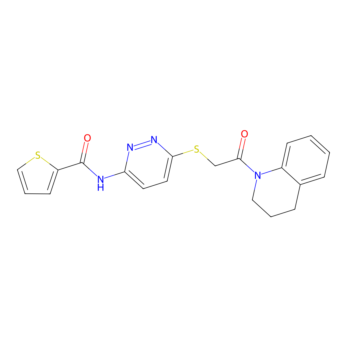 N-(6-((2-(3,4-dihydroquinolin-1(2H)-yl)-2-oxoethyl)thio)pyridazin-3-yl)thiophene-2-carboxamide molecular structure, CAS 1021107-50-5