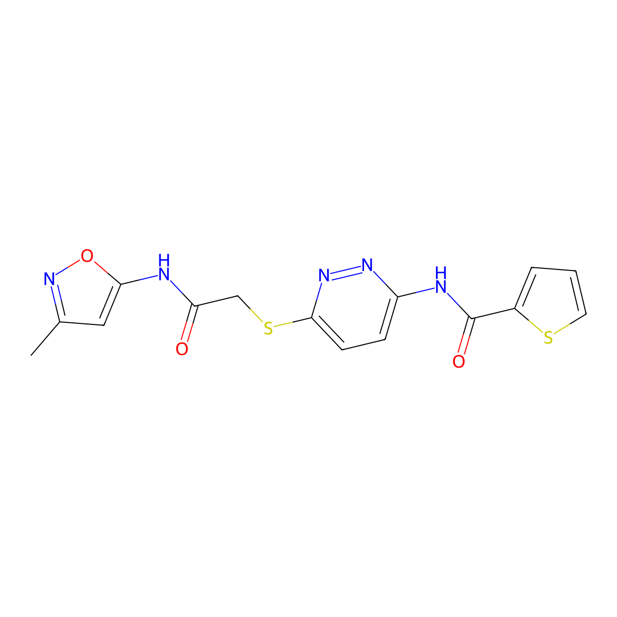 N-(6-((2-((3-methylisoxazol-5-yl)amino)-2-oxoethyl)thio)pyridazin-3-yl)thiophene-2-carboxamide molecular structure, CAS 1021107-66-3