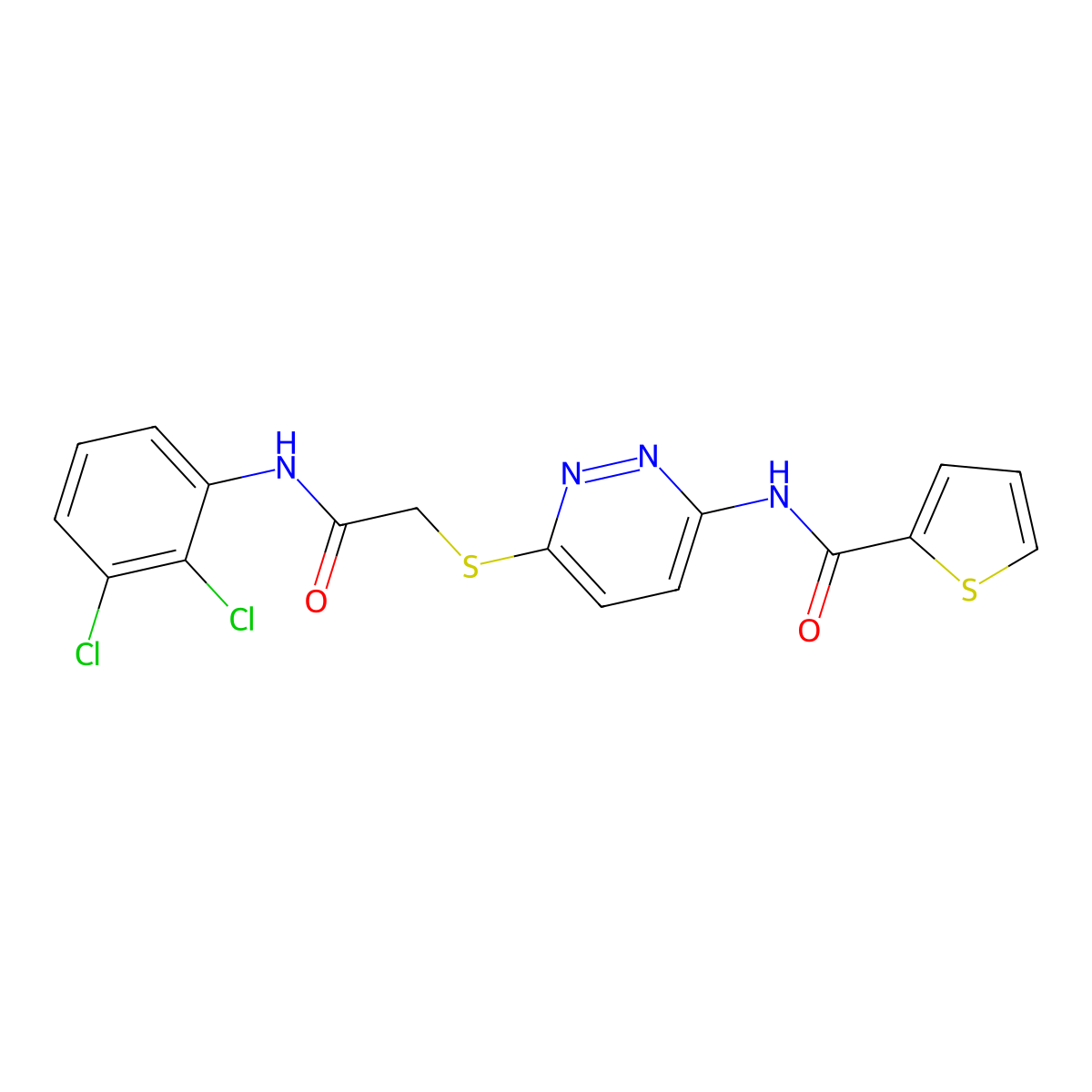 N-(6-((2-((2,3-dichlorophenyl)amino)-2-oxoethyl)thio)pyridazin-3-yl)thiophene-2-carboxamide molecular structure, CAS 1021107-70-9
