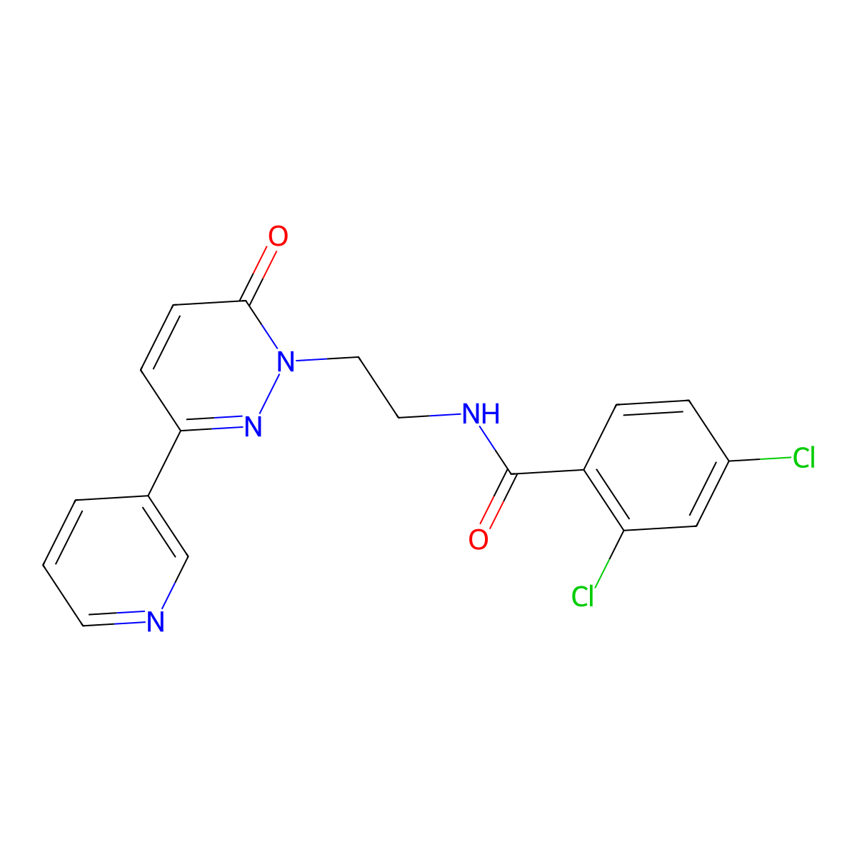 2,4-dichloro-N-(2-(6-oxo-3-(pyridin-3-yl)pyridazin-1(6H)-yl)ethyl)benzamide molecular structure, CAS 1021108-24-6