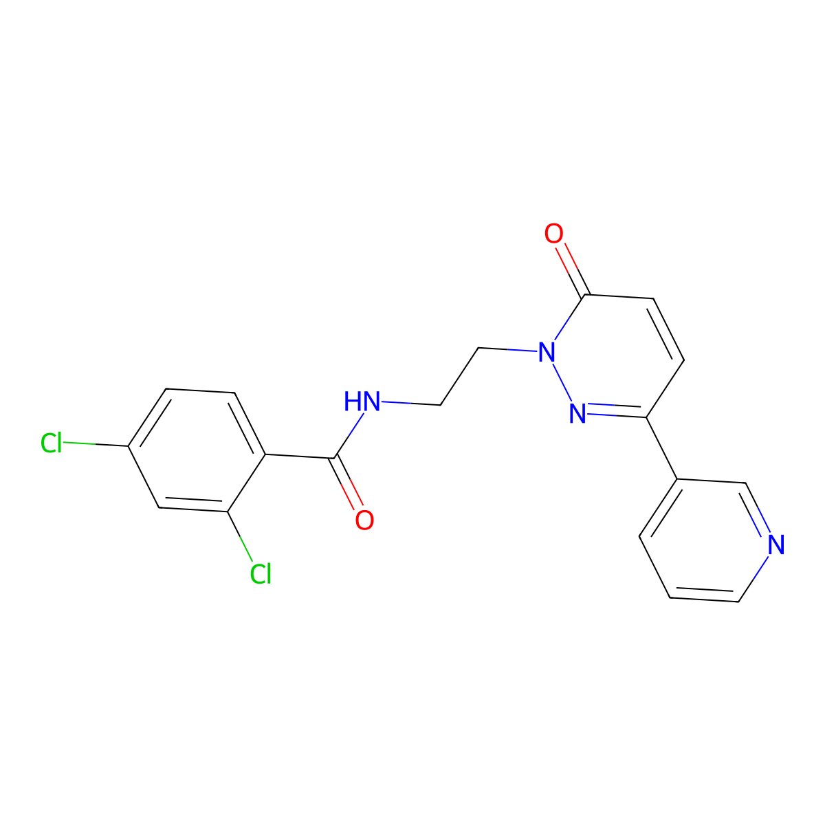 2,4-dichloro-N-(2-(6-oxo-3-(pyridin-3-yl)pyridazin-1(6H)-yl)ethyl)benzamide molecular structure, CAS 1021108-24-6