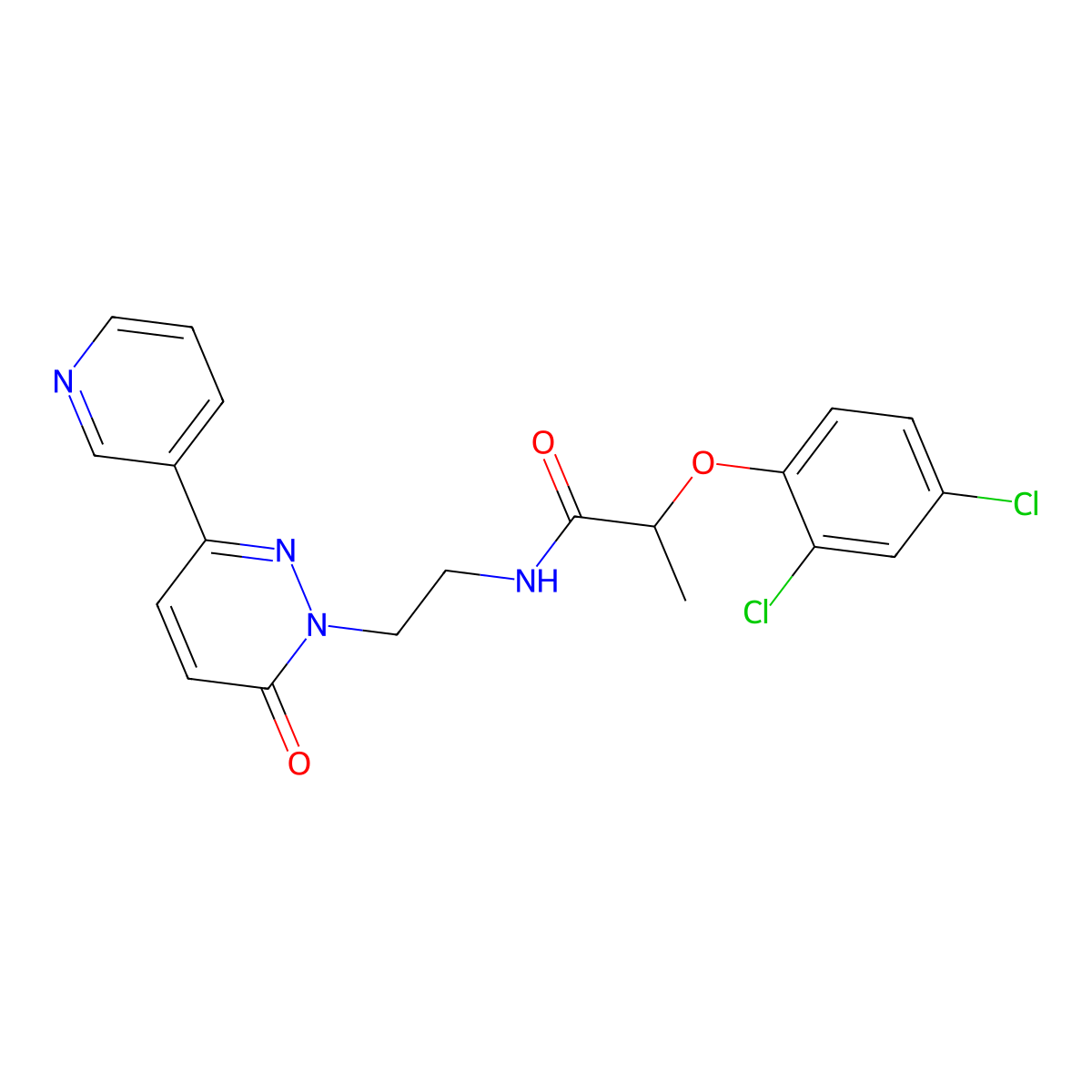 2-(2,4-dichlorophenoxy)-N-(2-(6-oxo-3-(pyridin-3-yl)pyridazin-1(6H)-yl)ethyl)propanamide molecular structure, CAS 1021108-28-0