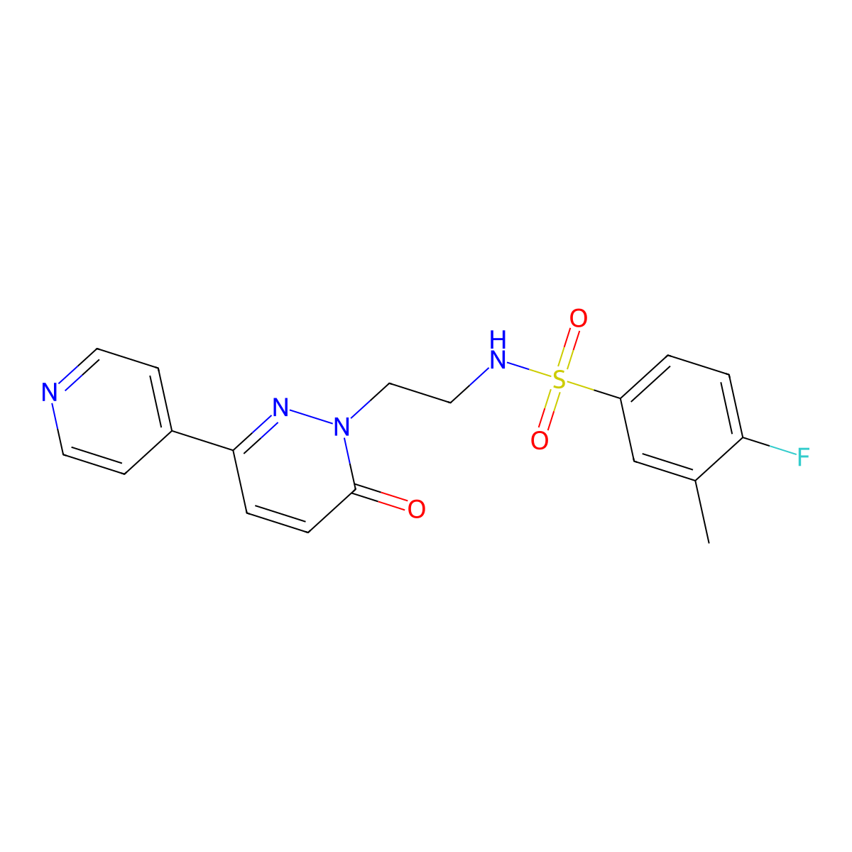 4-fluoro-3-methyl-N-(2-(6-oxo-3-(pyridin-4-yl)pyridazin-1(6H)-yl)ethyl)benzenesulfonamide molecular structure, CAS 1021108-73-5