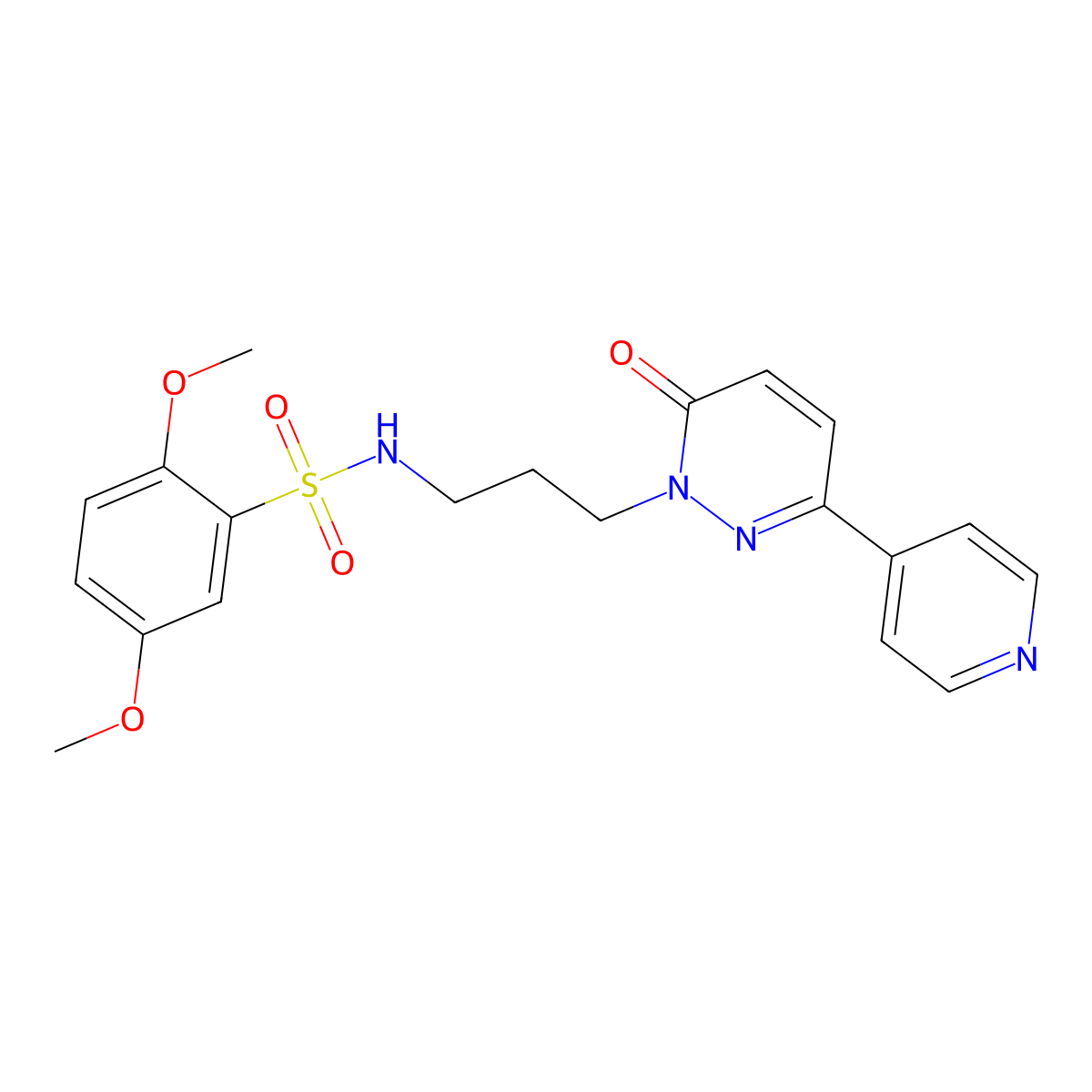 2,5-dimethoxy-N-(3-(6-oxo-3-(pyridin-4-yl)pyridazin-1(6H)-yl)propyl)benzenesulfonamide molecular structure, CAS 1021109-01-2
