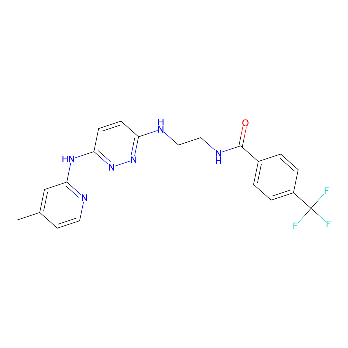 N-(2-((6-((4-methylpyridin-2-yl)amino)pyridazin-3-yl)amino)ethyl)-4-(trifluoromethyl)benzamide molecular structure, CAS 1021109-14-7