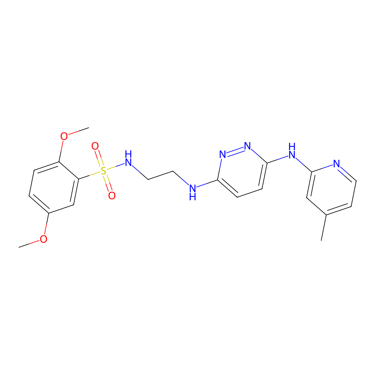 2,5-dimethoxy-N-(2-((6-((4-methylpyridin-2-yl)amino)pyridazin-3-yl)amino)ethyl)benzenesulfonamide molecular structure, CAS 1021109-20-5