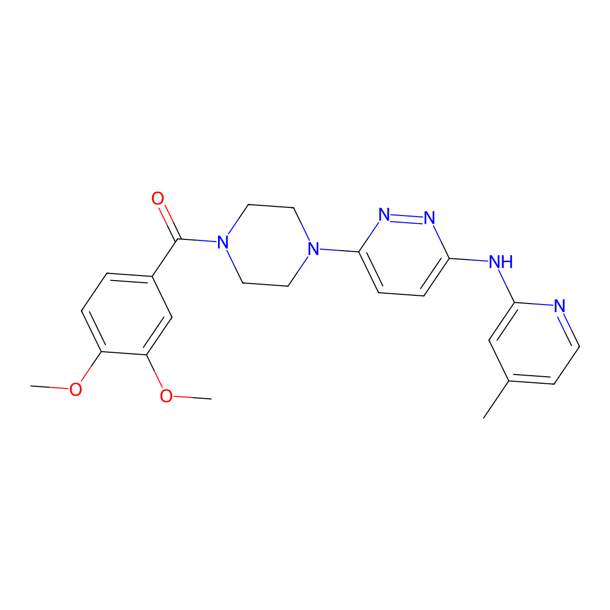 (3,4-Dimethoxyphenyl)(4-(6-((4-methylpyridin-2-yl)amino)pyridazin-3-yl)piperazin-1-yl)methanone molecular structure, CAS 1021109-26-1