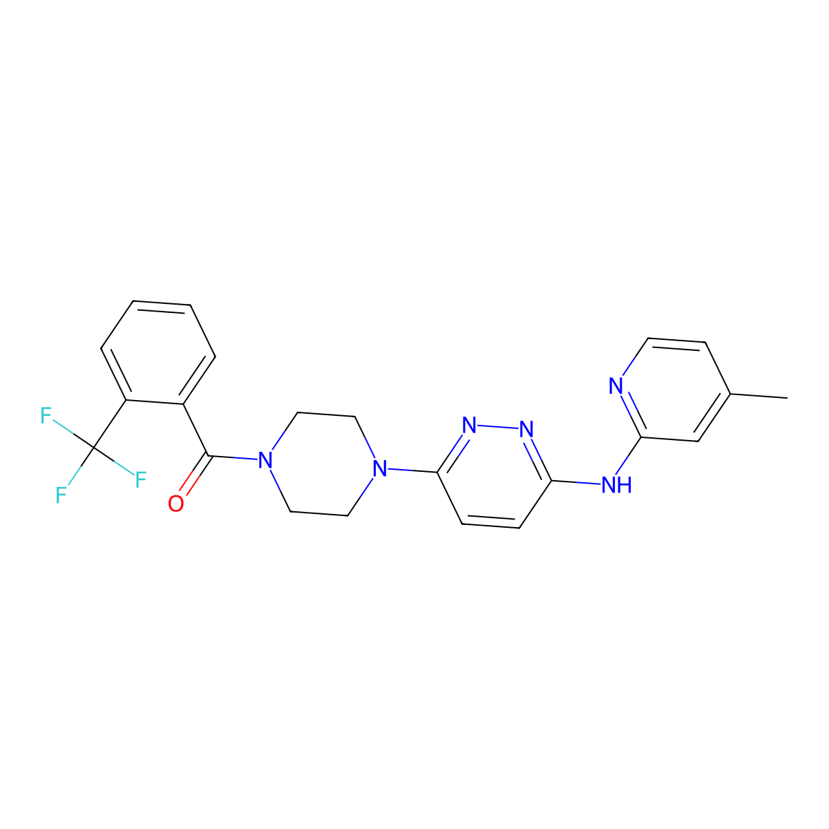 (4-(6-((4-Methylpyridin-2-yl)amino)pyridazin-3-yl)piperazin-1-yl)(2-(trifluoromethyl)phenyl)methanone molecular structure, CAS 1021109-29-4