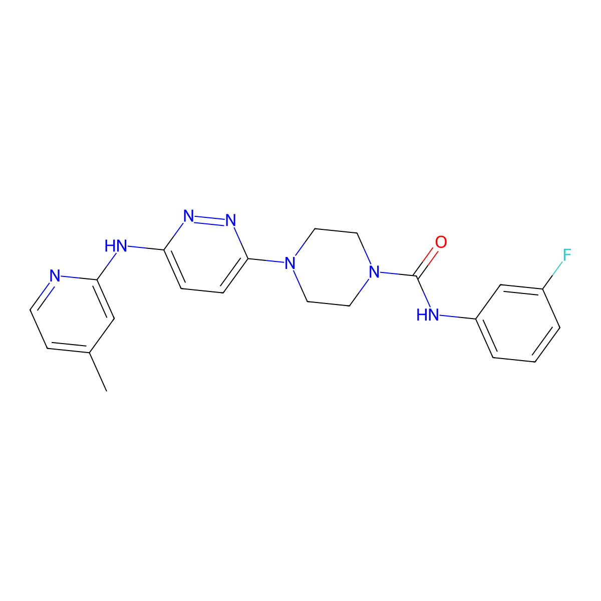N-(3-fluorophenyl)-4-(6-((4-methylpyridin-2-yl)amino)pyridazin-3-yl)piperazine-1-carboxamide molecular structure, CAS 1021109-38-5