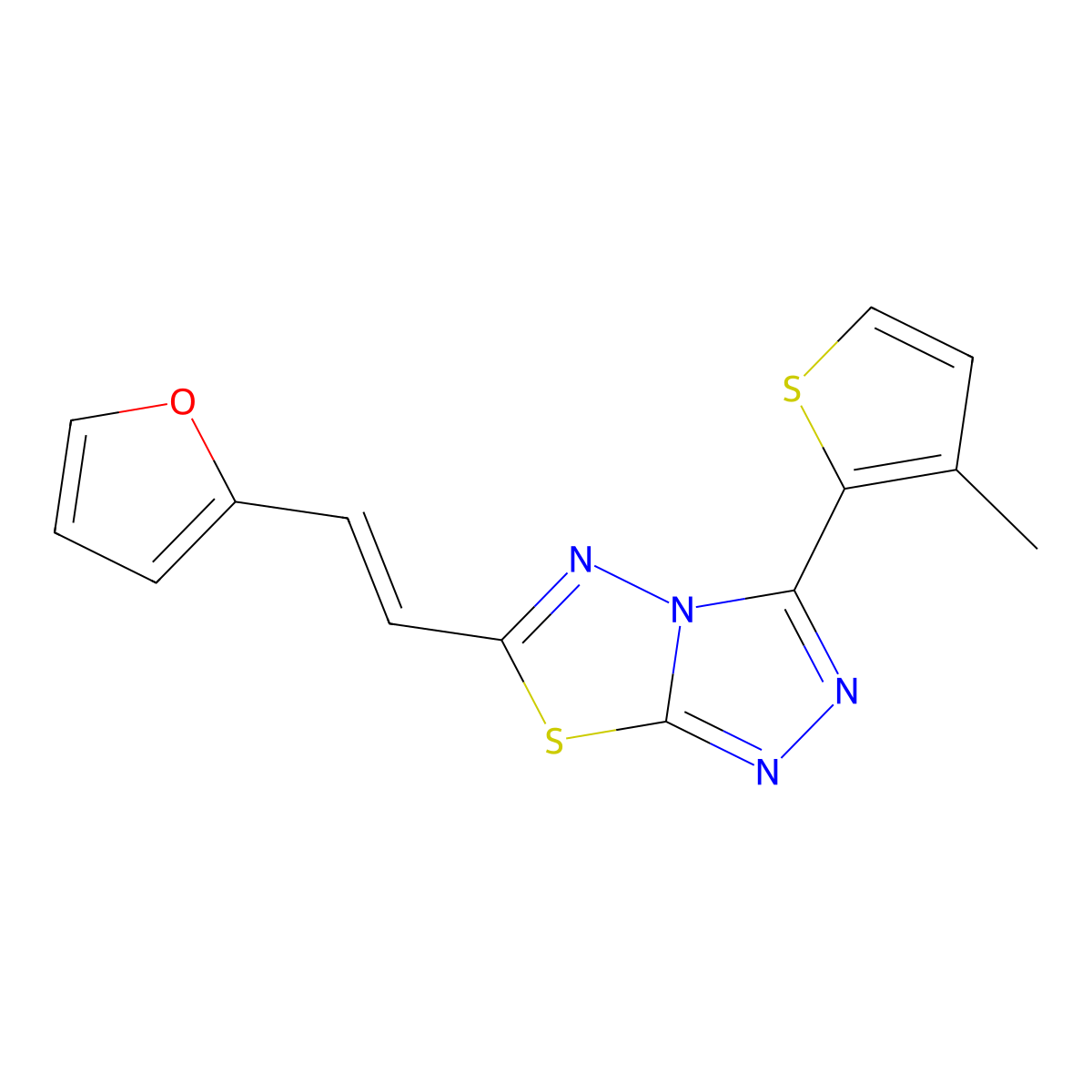 6-[2-(2-Furanyl)ethenyl]-3-(3-methyl-2-thienyl)-1,2,4-triazolo[3,4-b][1,3,4]thiadiazole molecular structure, CAS 1021109-47-6