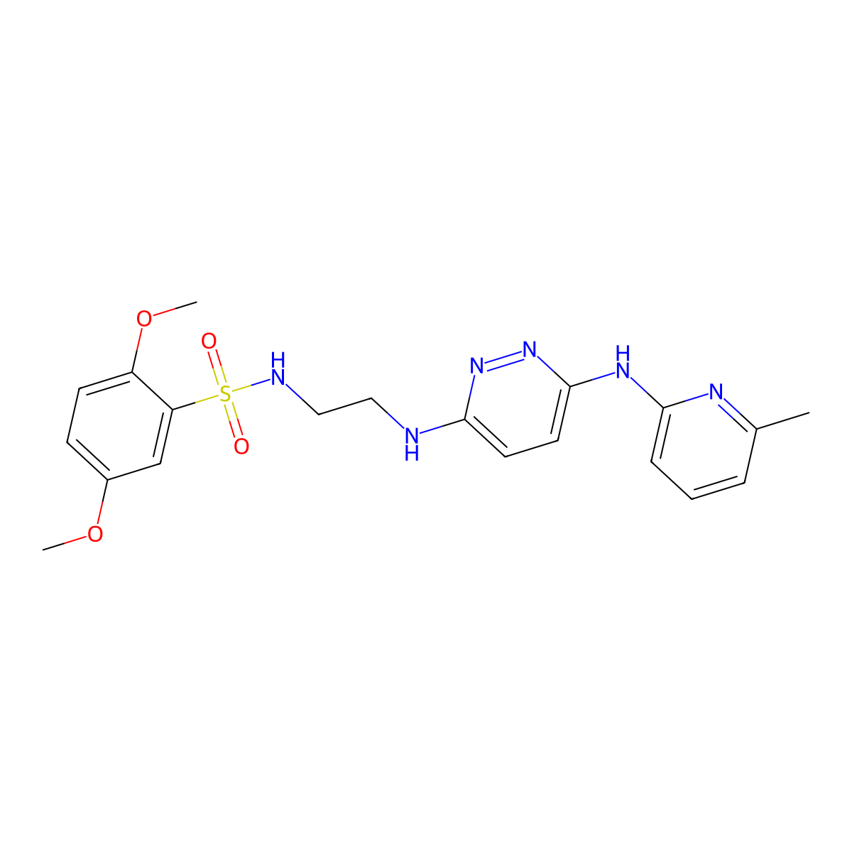 2,5-dimethoxy-N-(2-((6-((6-methylpyridin-2-yl)amino)pyridazin-3-yl)amino)ethyl)benzenesulfonamide molecular structure, CAS 1021109-63-6