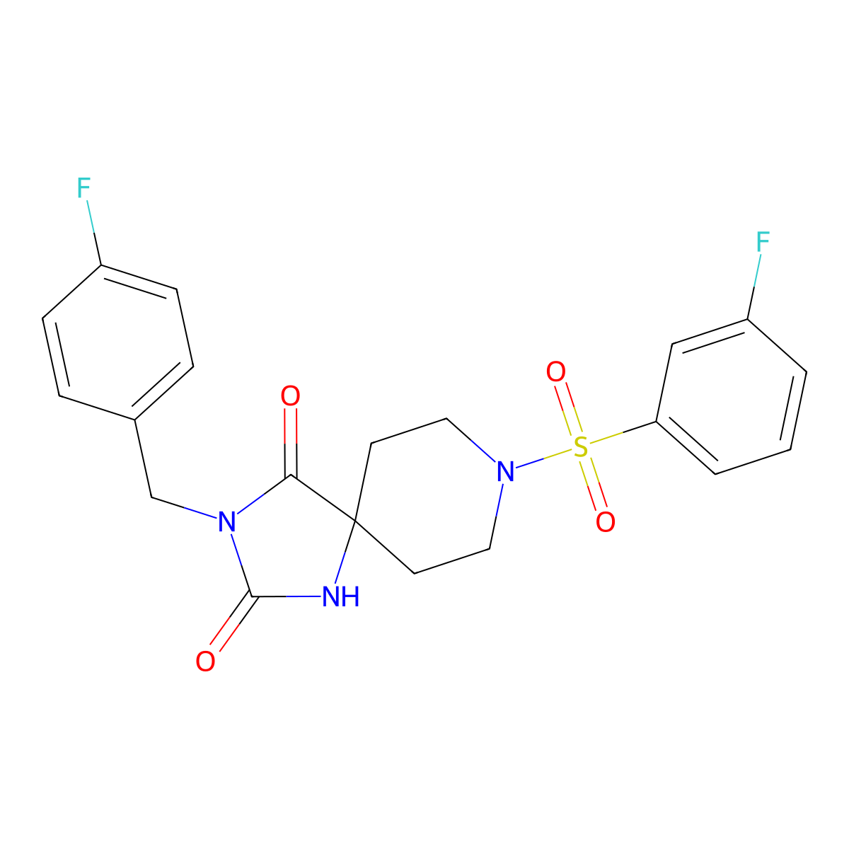 3-(4-Fluorobenzyl)-8-((3-fluorophenyl)sulfonyl)-1,3,8-triazaspiro[4.5]decane-2,4-dione molecular structure, CAS 1021111-21-6