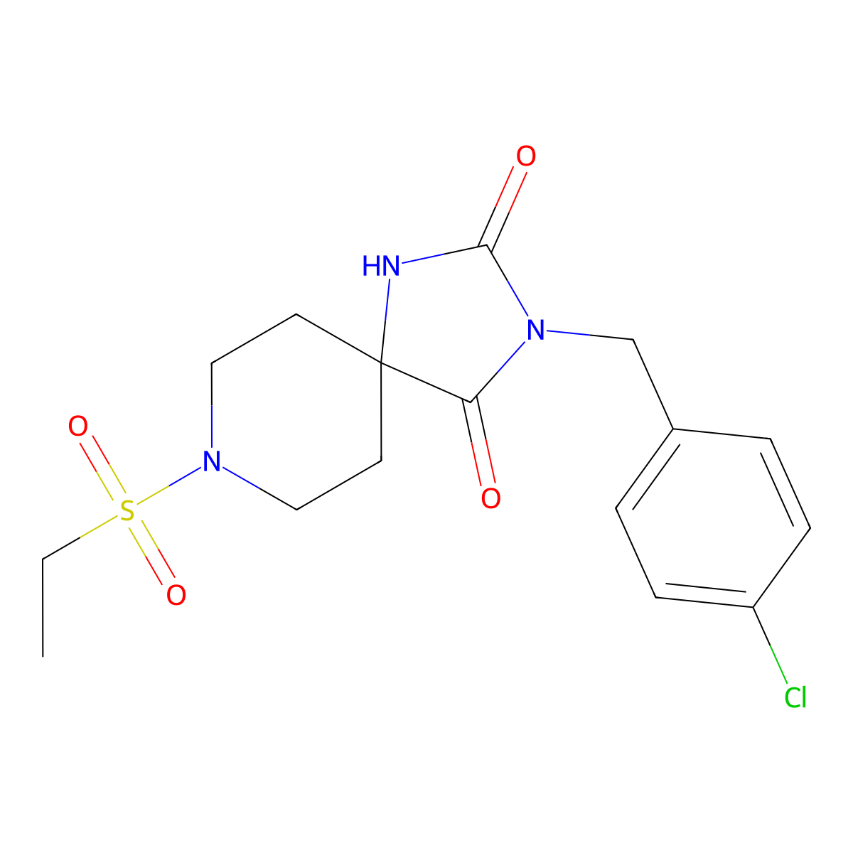 3-(4-Chlorobenzyl)-8-(ethylsulfonyl)-1,3,8-triazaspiro[4.5]decane-2,4-dione molecular structure, CAS 1021111-28-3