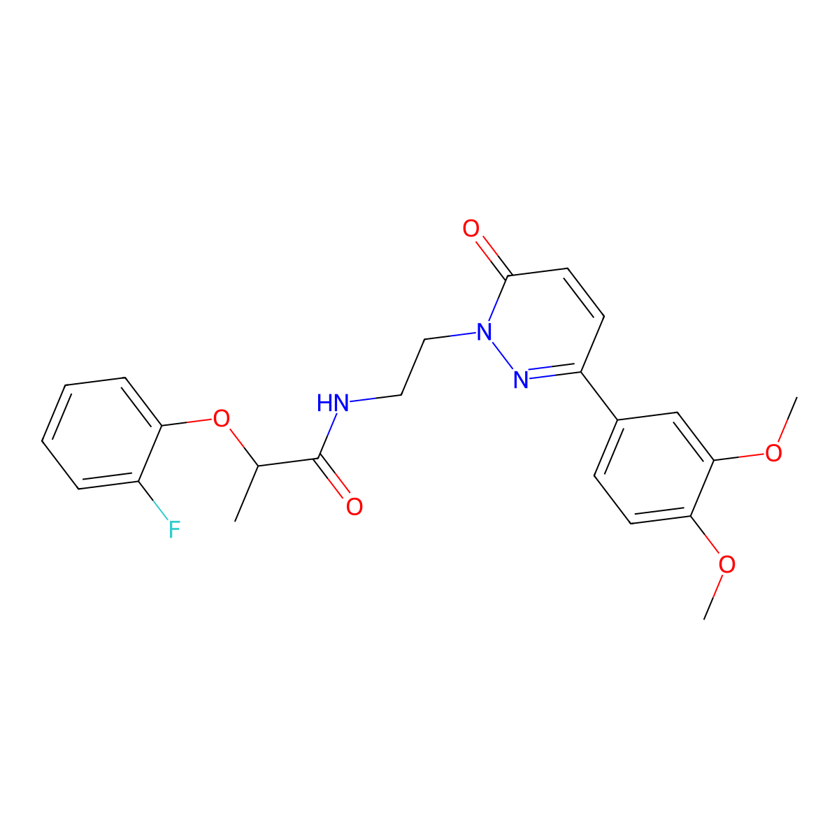 N-(2-(3-(3,4-dimethoxyphenyl)-6-oxopyridazin-1(6H)-yl)ethyl)-2-(2-fluorophenoxy)propanamide molecular structure, CAS 1021111-73-8