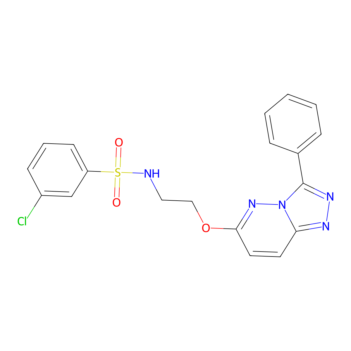 3-chloro-N-(2-((3-phenyl-[1,2,4]triazolo[4,3-b]pyridazin-6-yl)oxy)ethyl)benzenesulfonamide molecular structure, CAS 1021112-09-3