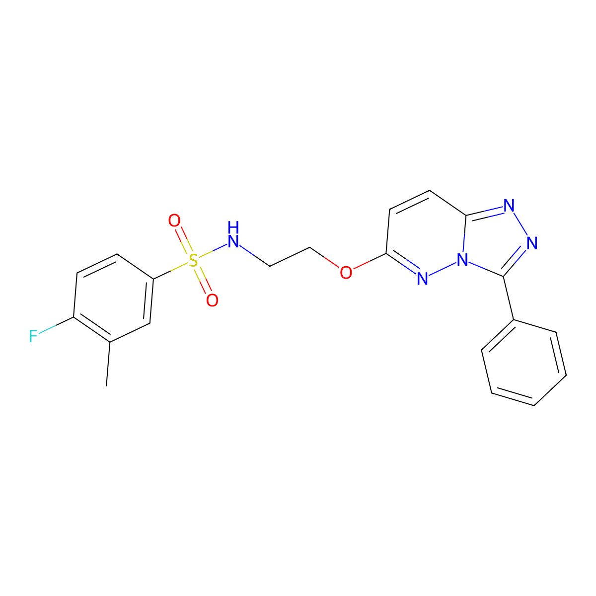 4-fluoro-3-methyl-N-(2-((3-phenyl-[1,2,4]triazolo[4,3-b]pyridazin-6-yl)oxy)ethyl)benzenesulfonamide molecular structure, CAS 1021112-11-7