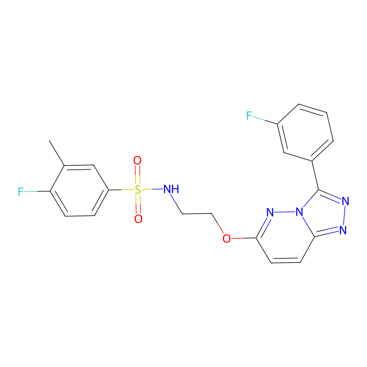 4-fluoro-N-(2-((3-(3-fluorophenyl)-[1,2,4]triazolo[4,3-b]pyridazin-6-yl)oxy)ethyl)-3-methylbenzenesulfonamide molecular structure, CAS 1021112-22-0