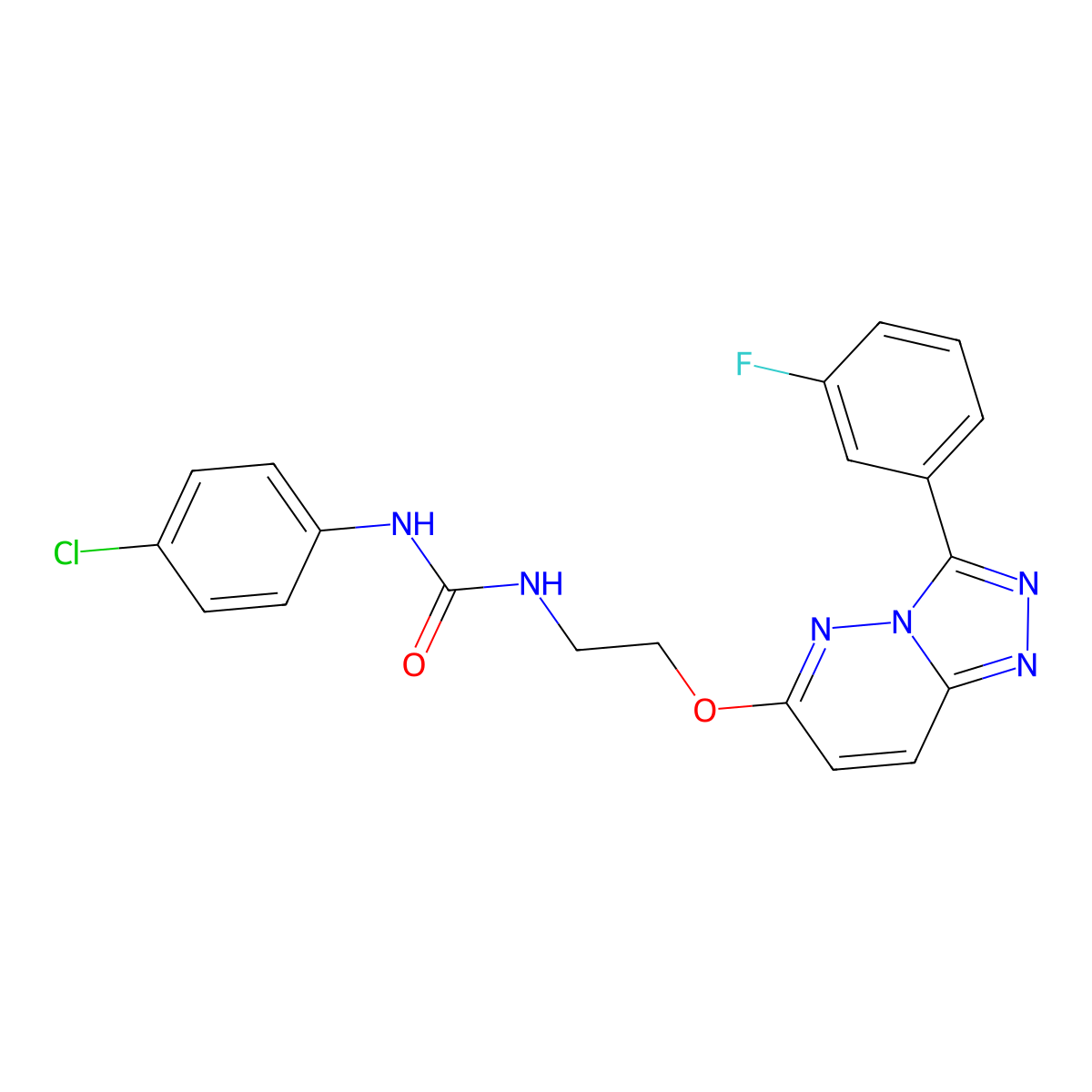 1-(4-Chlorophenyl)-3-(2-((3-(3-fluorophenyl)-[1,2,4]triazolo[4,3-b]pyridazin-6-yl)oxy)ethyl)urea molecular structure, CAS 1021112-50-4