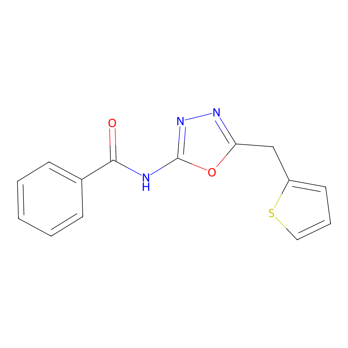 N-(5-(thiophen-2-ylmethyl)-1,3,4-oxadiazol-2-yl)benzamide molecular structure, CAS 1021112-70-8