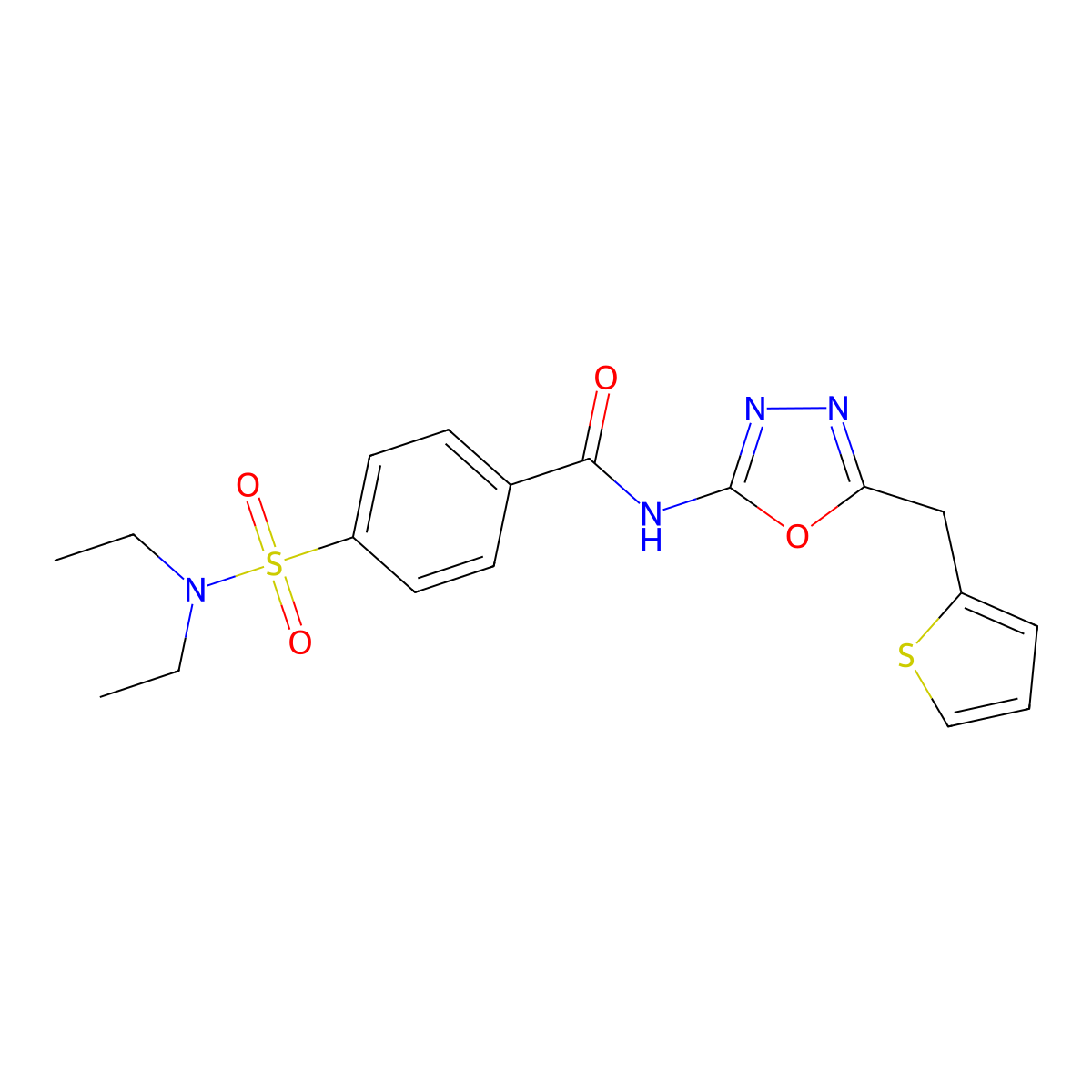 4-(N,N-diethylsulfamoyl)-N-(5-(thiophen-2-ylmethyl)-1,3,4-oxadiazol-2-yl)benzamide molecular structure, CAS 1021112-72-0
