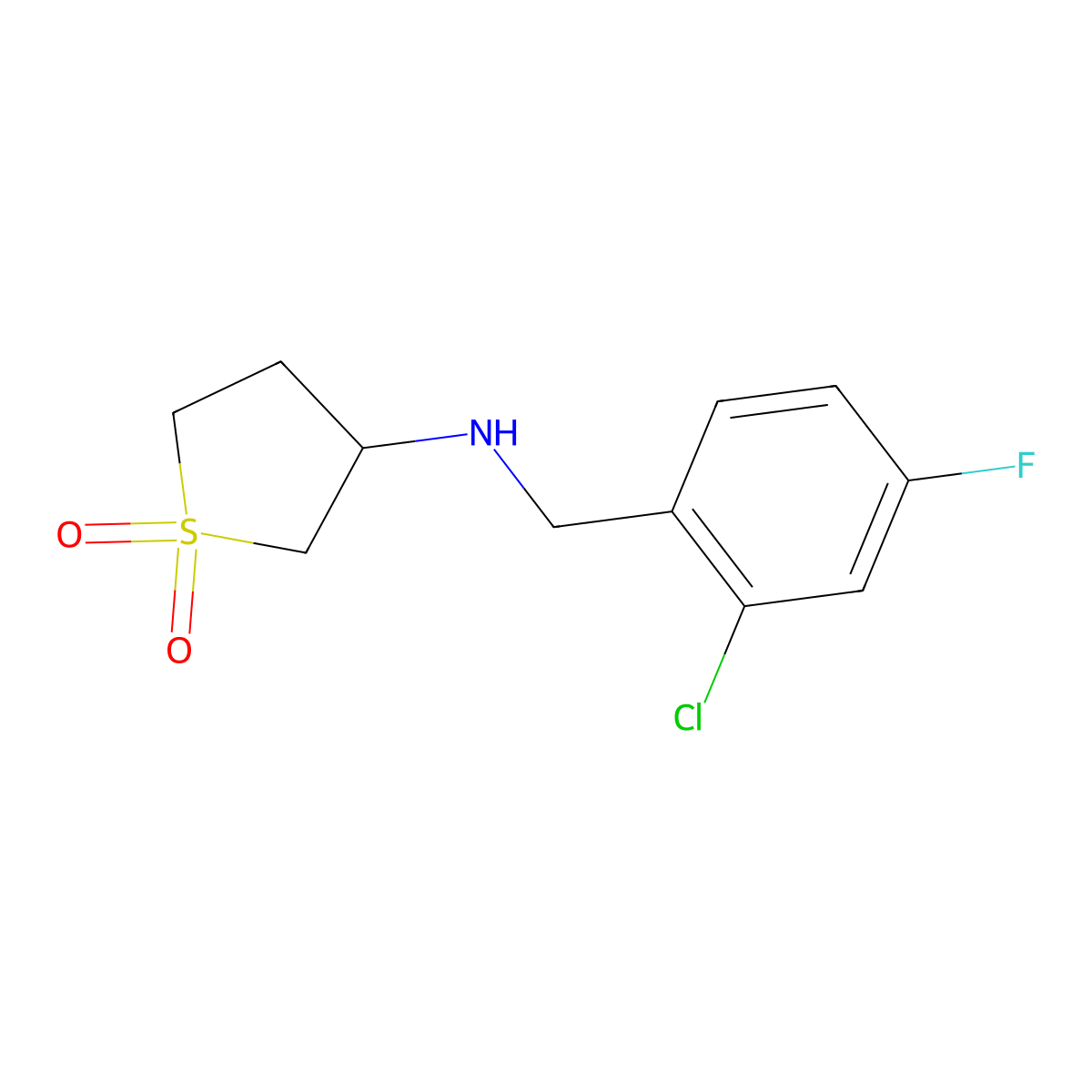 3-((2-Chloro-4-fluorobenzyl)amino)tetrahydrothiophene 1,1-dioxide molecular structure, CAS 1021112-74-2