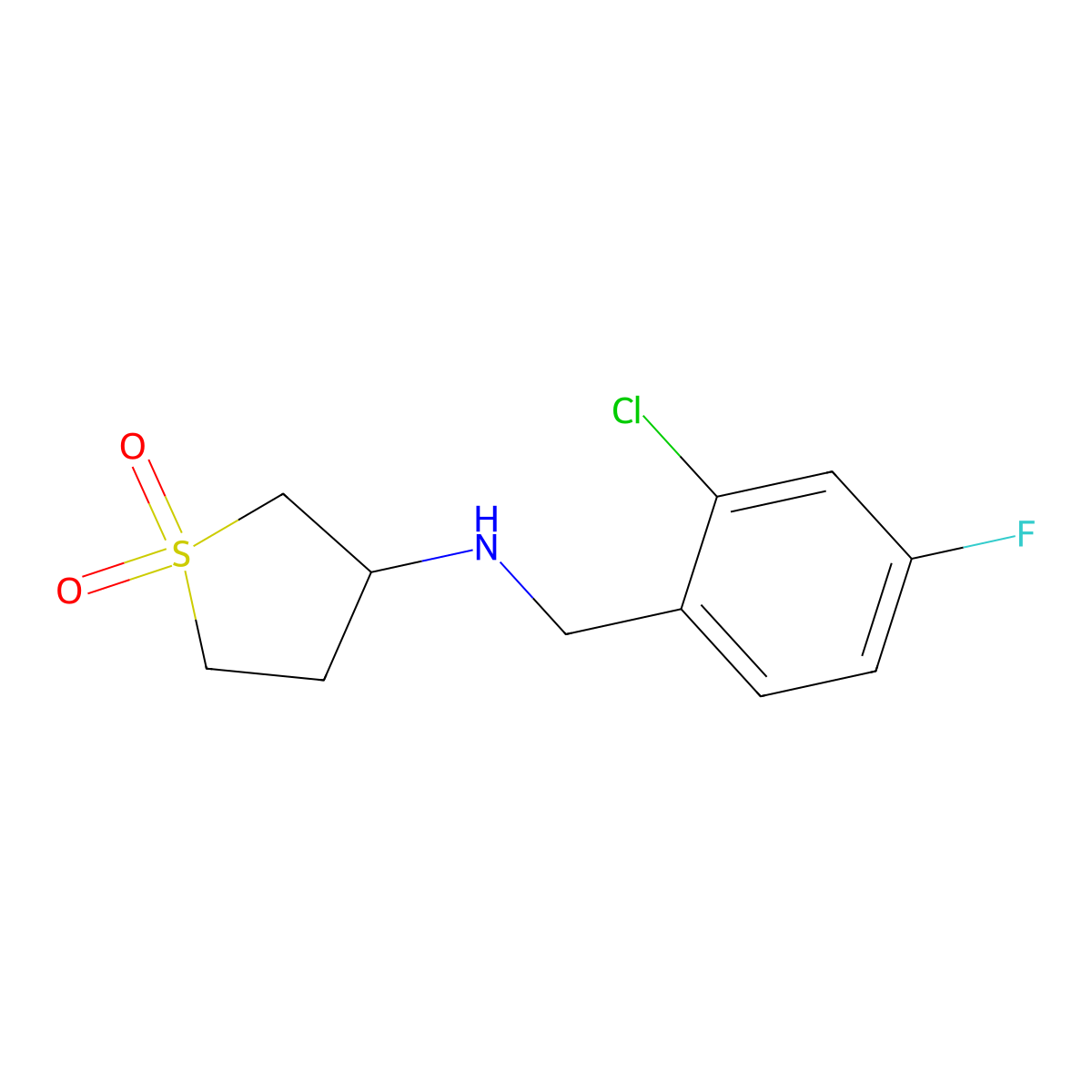 3-((2-Chloro-4-fluorobenzyl)amino)tetrahydrothiophene 1,1-dioxide molecular structure, CAS 1021112-74-2