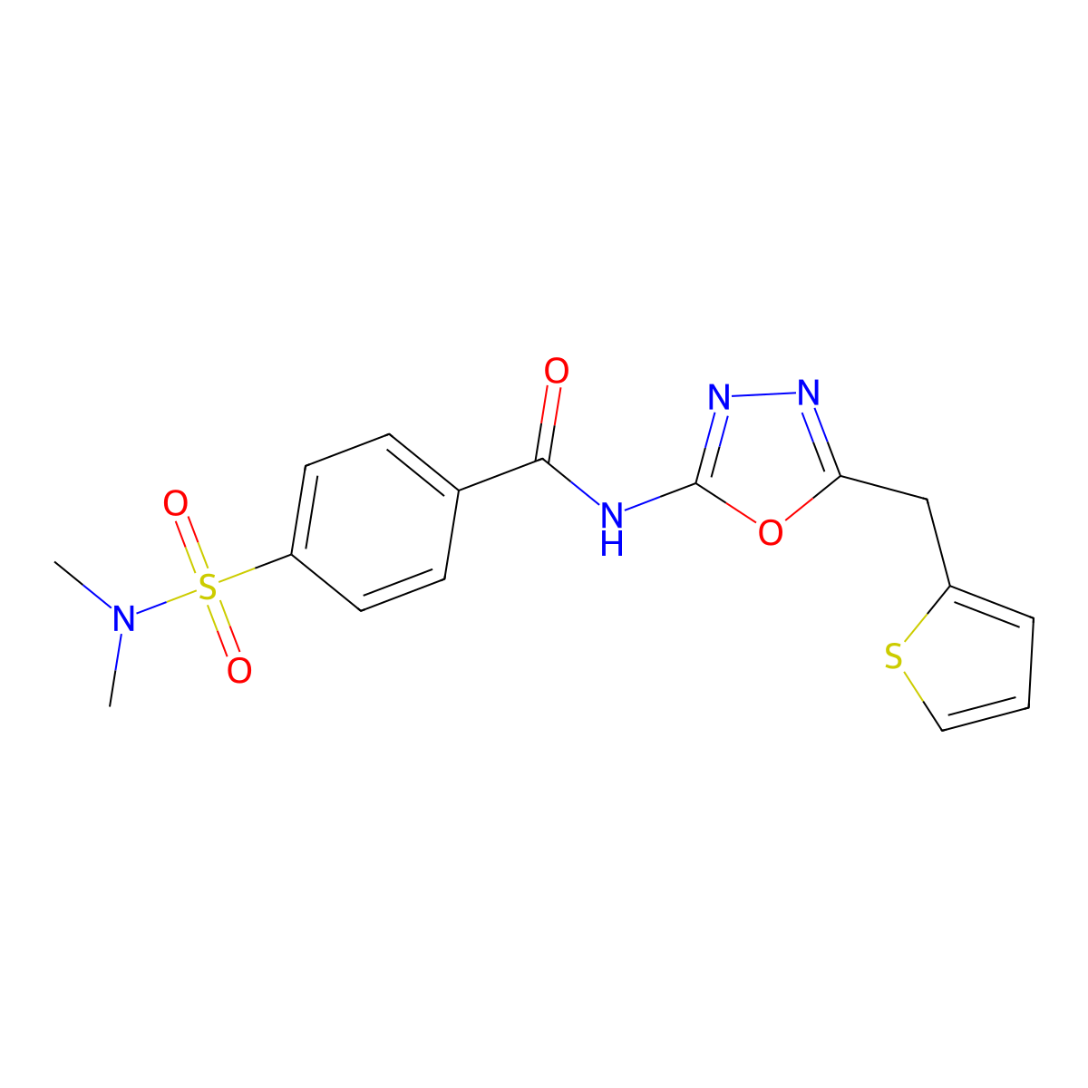4-(N,N-dimethylsulfamoyl)-N-(5-(thiophen-2-ylmethyl)-1,3,4-oxadiazol-2-yl)benzamide molecular structure, CAS 1021112-77-5