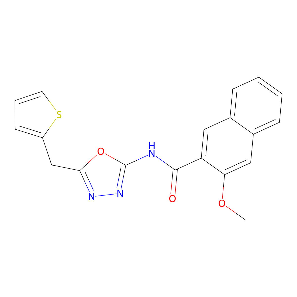 3-methoxy-N-(5-(thiophen-2-ylmethyl)-1,3,4-oxadiazol-2-yl)-2-naphthamide molecular structure, CAS 1021112-95-7