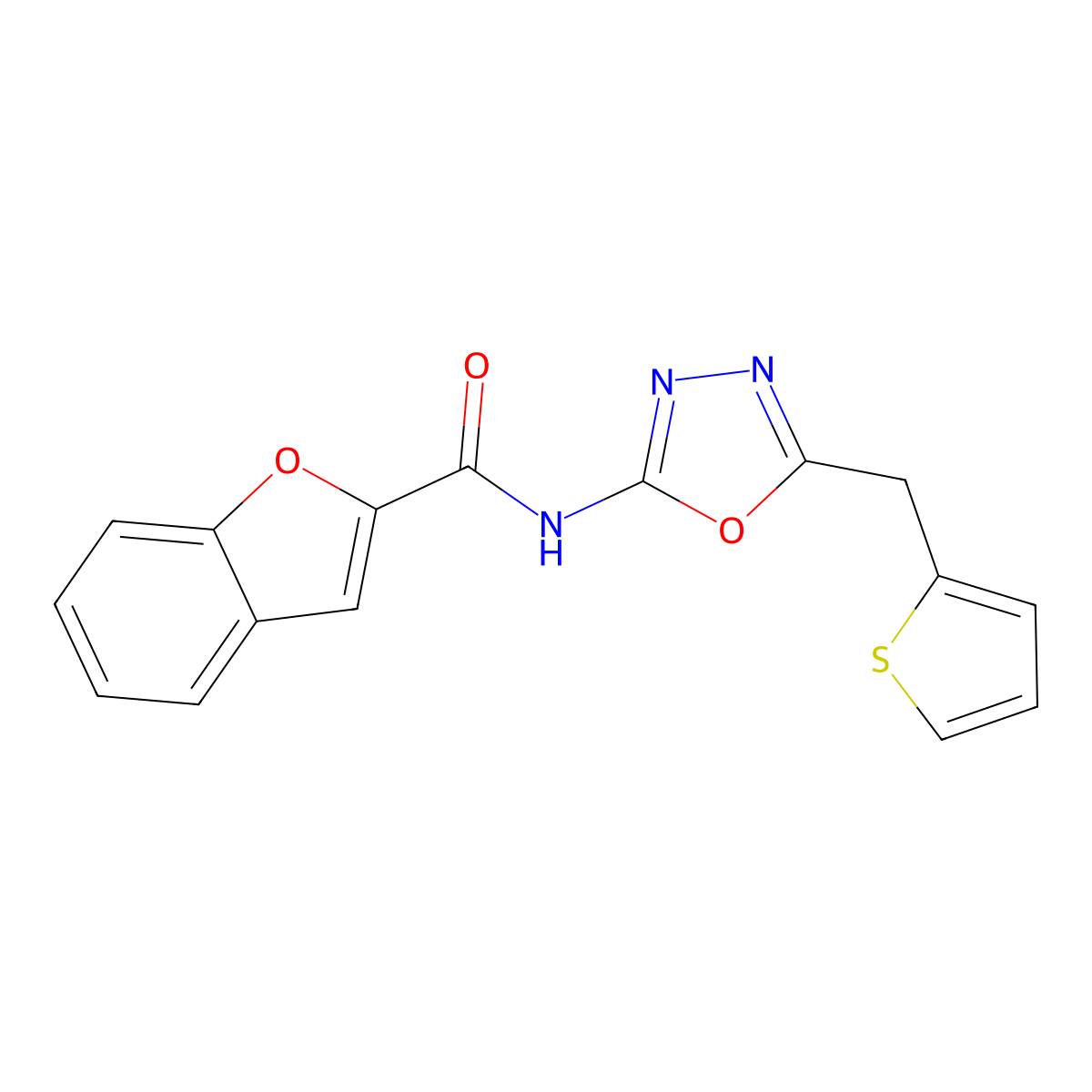 N-(5-(thiophen-2-ylmethyl)-1,3,4-oxadiazol-2-yl)benzofuran-2-carboxamide molecular structure, CAS 1021113-05-2
