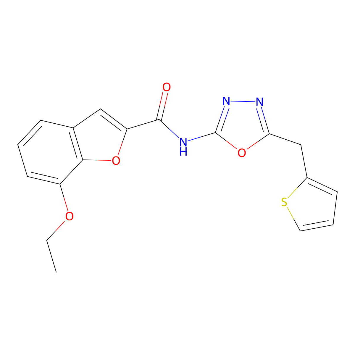 7-ethoxy-N-(5-(thiophen-2-ylmethyl)-1,3,4-oxadiazol-2-yl)benzofuran-2-carboxamide molecular structure, CAS 1021113-07-4