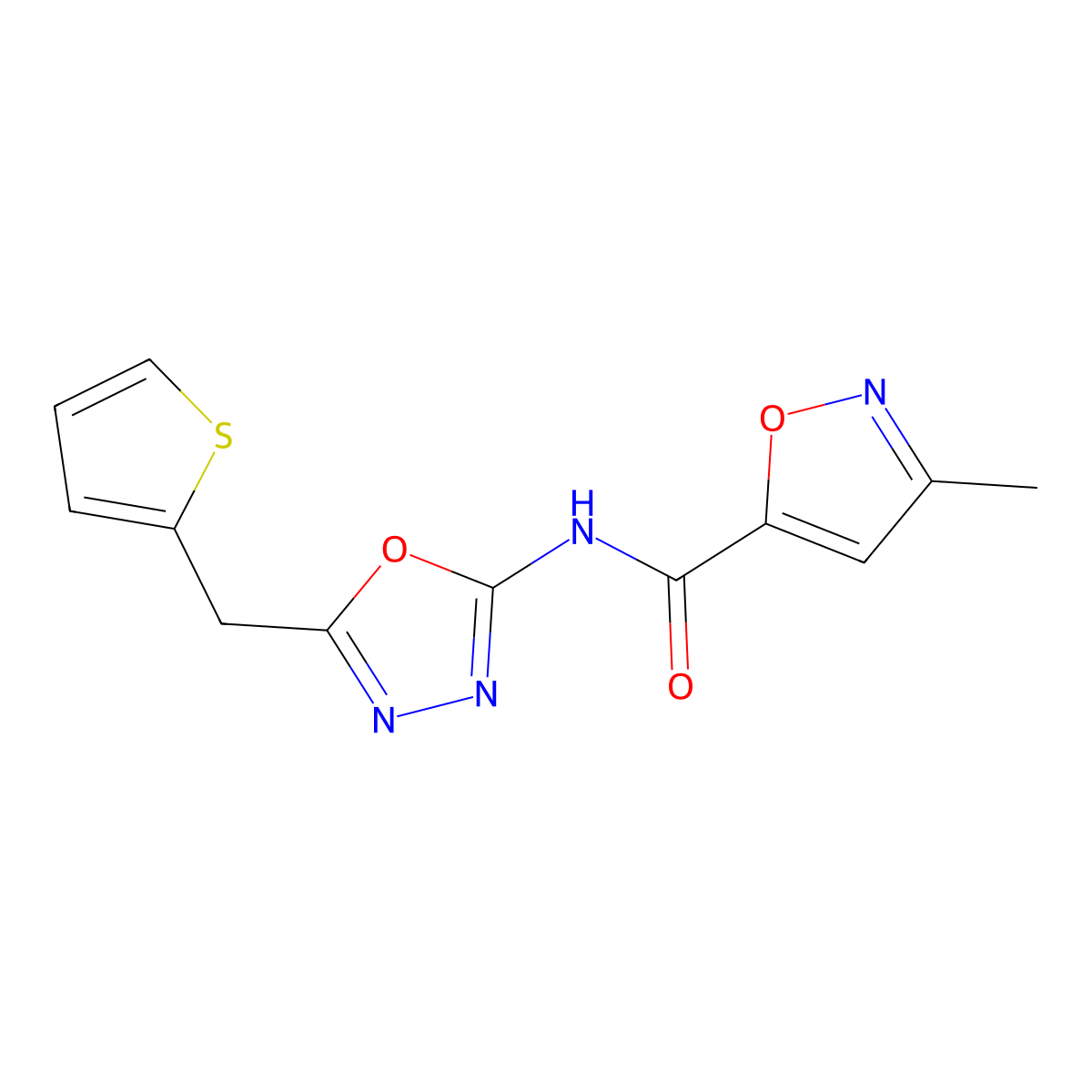3-methyl-N-(5-(thiophen-2-ylmethyl)-1,3,4-oxadiazol-2-yl)isoxazole-5-carboxamide molecular structure, CAS 1021113-09-6