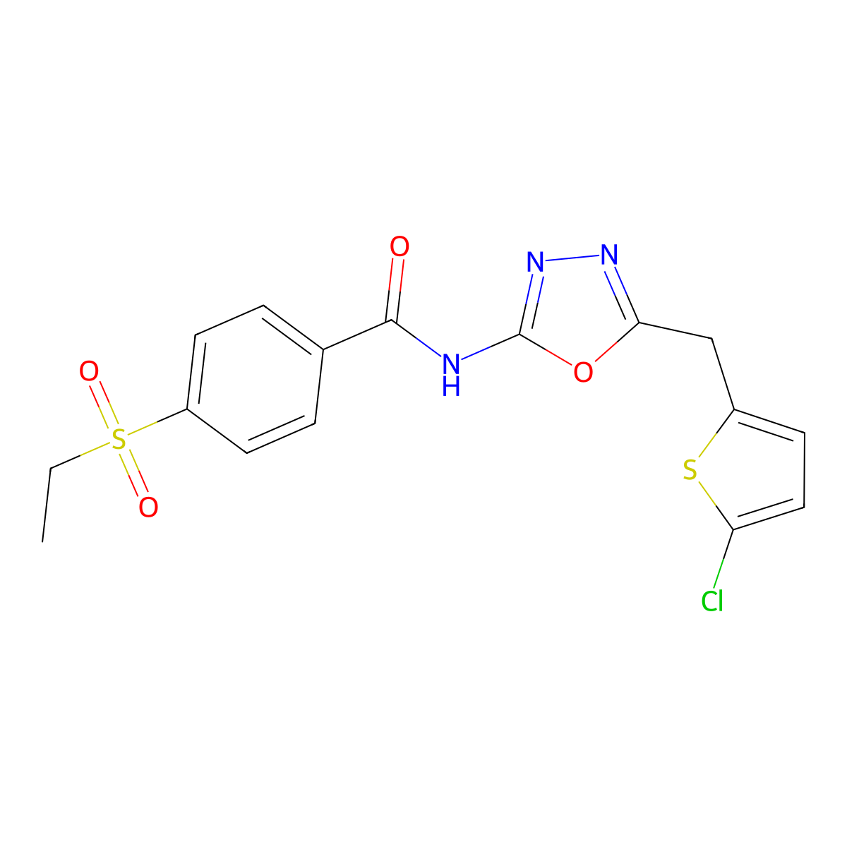 N-(5-((5-chlorothiophen-2-yl)methyl)-1,3,4-oxadiazol-2-yl)-4-(ethylsulfonyl)benzamide molecular structure, CAS 1021113-11-0