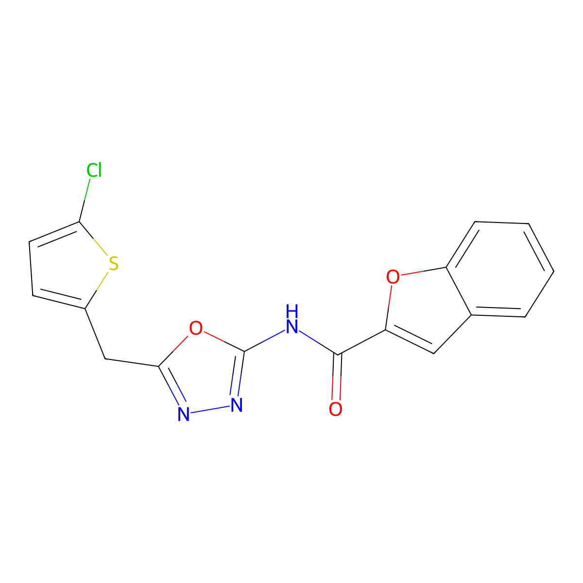 N-(5-((5-chlorothiophen-2-yl)methyl)-1,3,4-oxadiazol-2-yl)benzofuran-2-carboxamide molecular structure, CAS 1021113-14-3