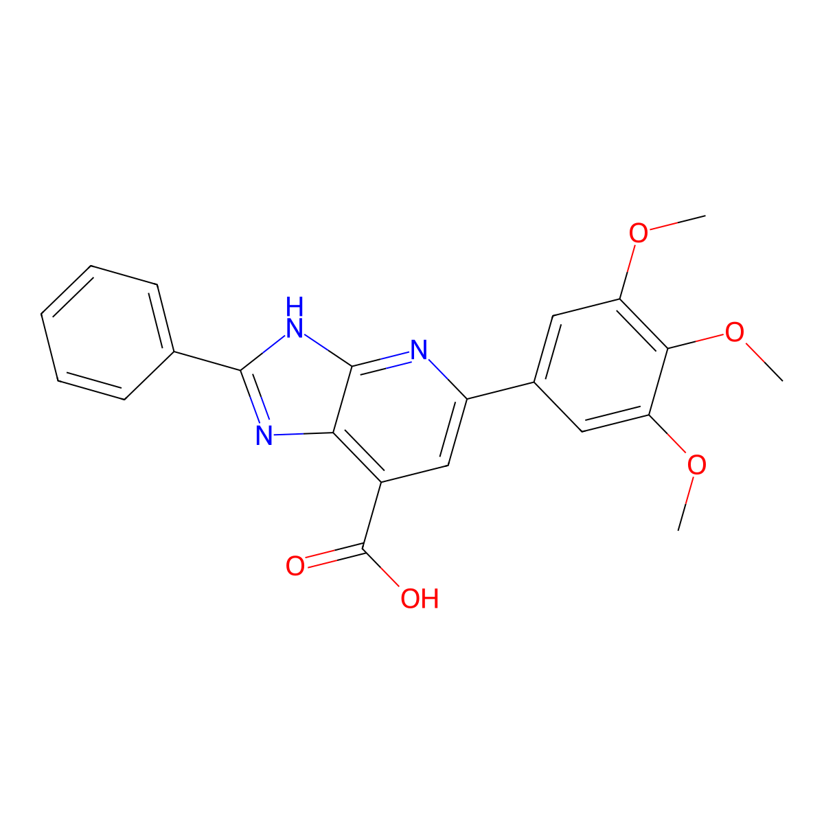2-phenyl-5-(3,4,5-trimethoxyphenyl)-3H-imidazo[4,5-b]pyridine-7-carboxylic acid molecular structure, CAS 1021113-19-8