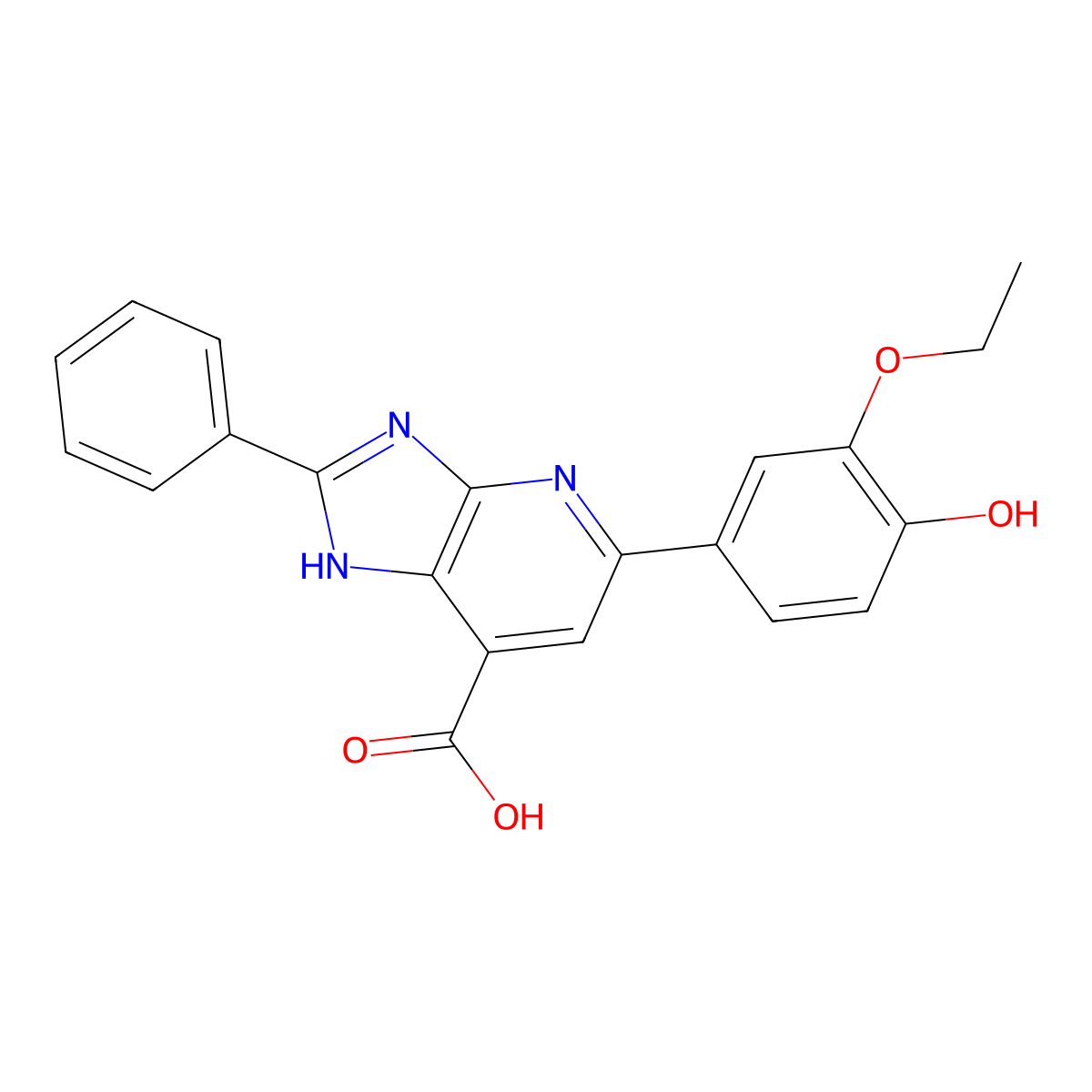 5-(3-ethoxy-4-hydroxyphenyl)-2-phenyl-3H-imidazo[4,5-b]pyridine-7-carboxylic acid molecular structure, CAS 1021113-20-1