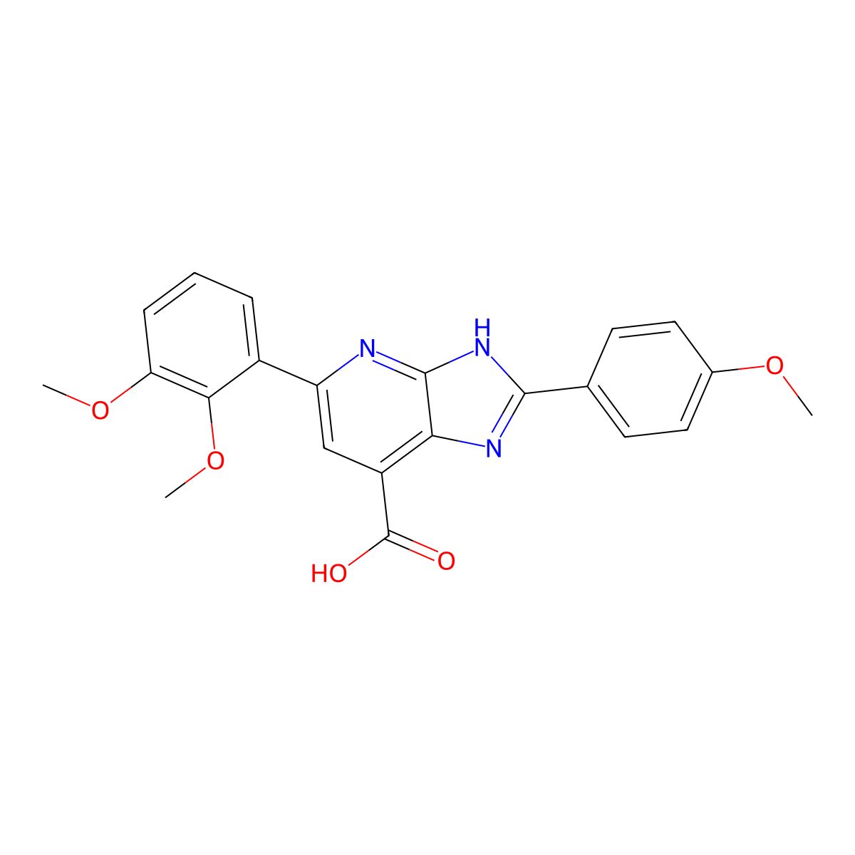 5-(2,3-dimethoxyphenyl)-2-(4-methoxyphenyl)-3H-imidazo[4,5-b]pyridine-7-carboxylic acid molecular structure, CAS 1021113-30-3