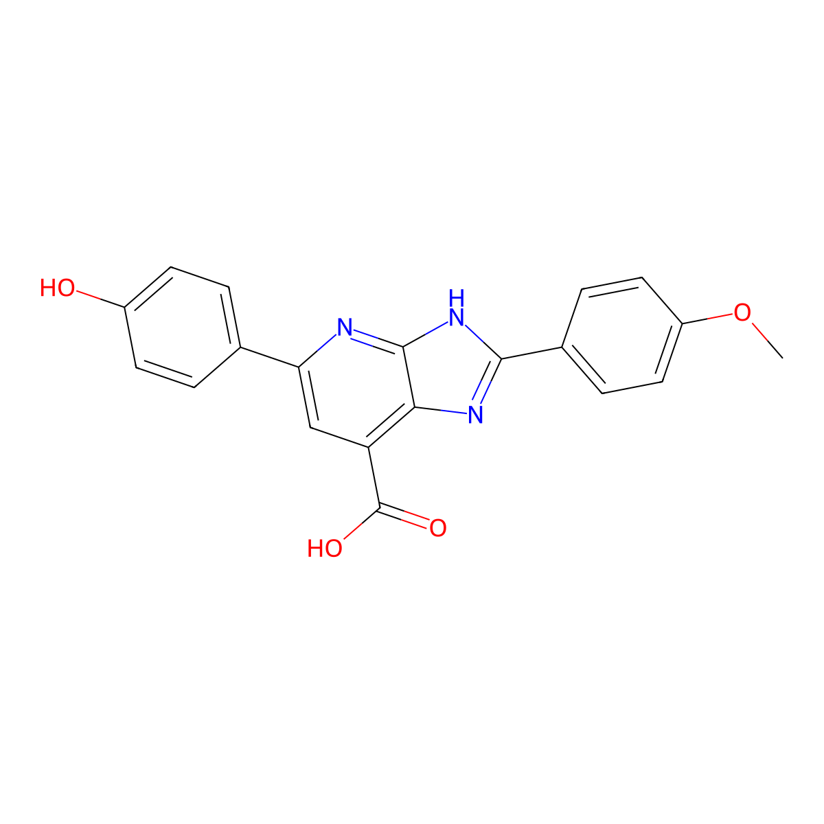 5-(4-hydroxyphenyl)-2-(4-methoxyphenyl)-3H-imidazo[4,5-b]pyridine-7-carboxylic acid molecular structure, CAS 1021113-31-4