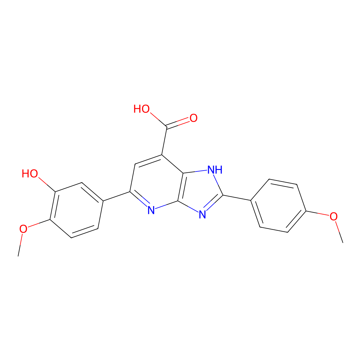 5-(3-hydroxy-4-methoxyphenyl)-2-(4-methoxyphenyl)-3H-imidazo[4,5-b]pyridine-7-carboxylic acid molecular structure, CAS 1021113-33-6