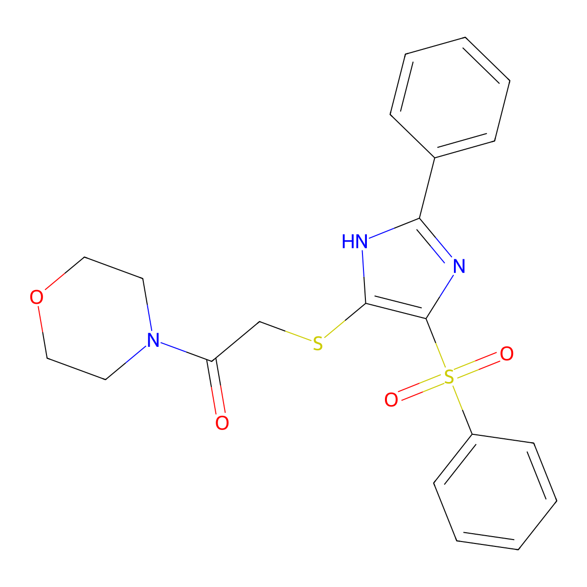 1-(morpholin-4-yl)-2-{[2-phenyl-4-(phenylsulfonyl)-1H-imidazol-5-yl]sulfanyl}ethanone molecular structure, CAS 1021113-49-4