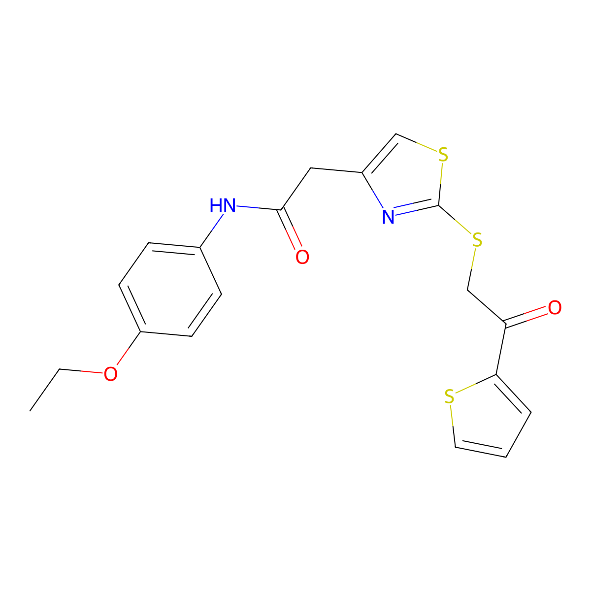 N-(4-ethoxyphenyl)-2-(2-((2-oxo-2-(thiophen-2-yl)ethyl)thio)thiazol-4-yl)acetamide molecular structure, CAS 1021113-55-2