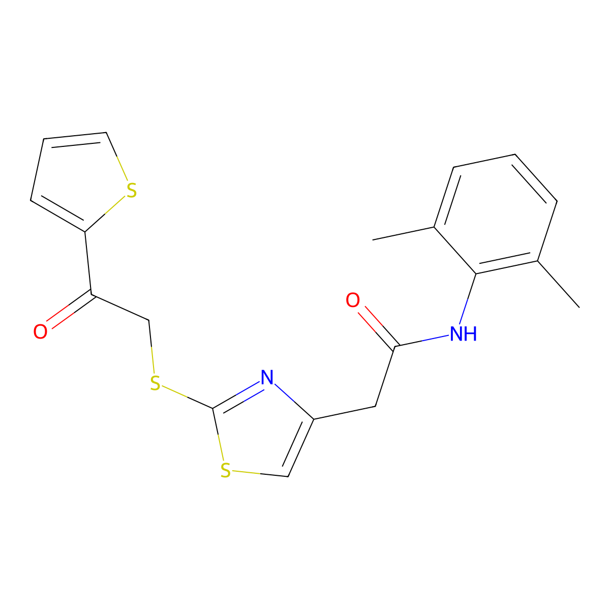 N-(2,6-dimethylphenyl)-2-(2-((2-oxo-2-(thiophen-2-yl)ethyl)thio)thiazol-4-yl)acetamide molecular structure, CAS 1021113-58-5