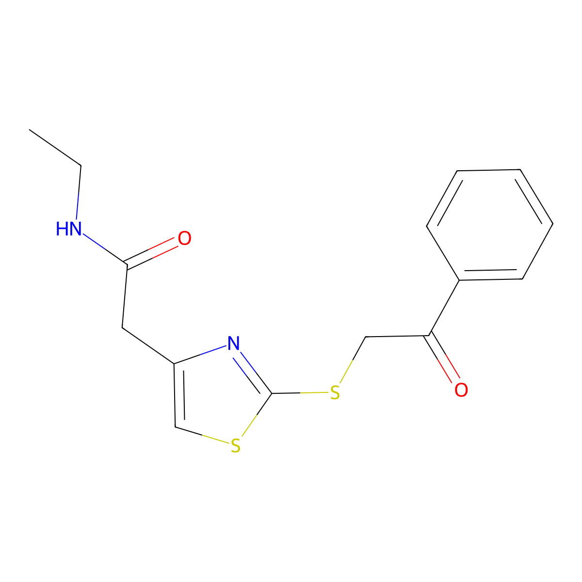 N-ethyl-2-(2-((2-oxo-2-phenylethyl)thio)thiazol-4-yl)acetamide molecular structure, CAS 1021113-67-6