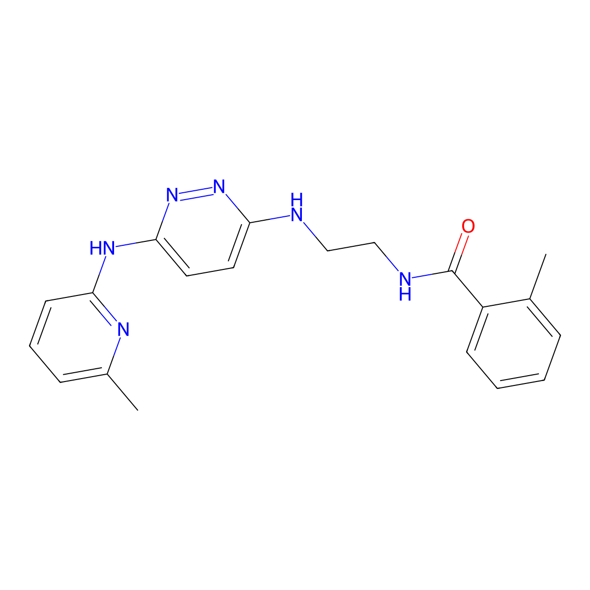 2-methyl-N-(2-((6-((6-methylpyridin-2-yl)amino)pyridazin-3-yl)amino)ethyl)benzamide molecular structure, CAS 1021114-39-5